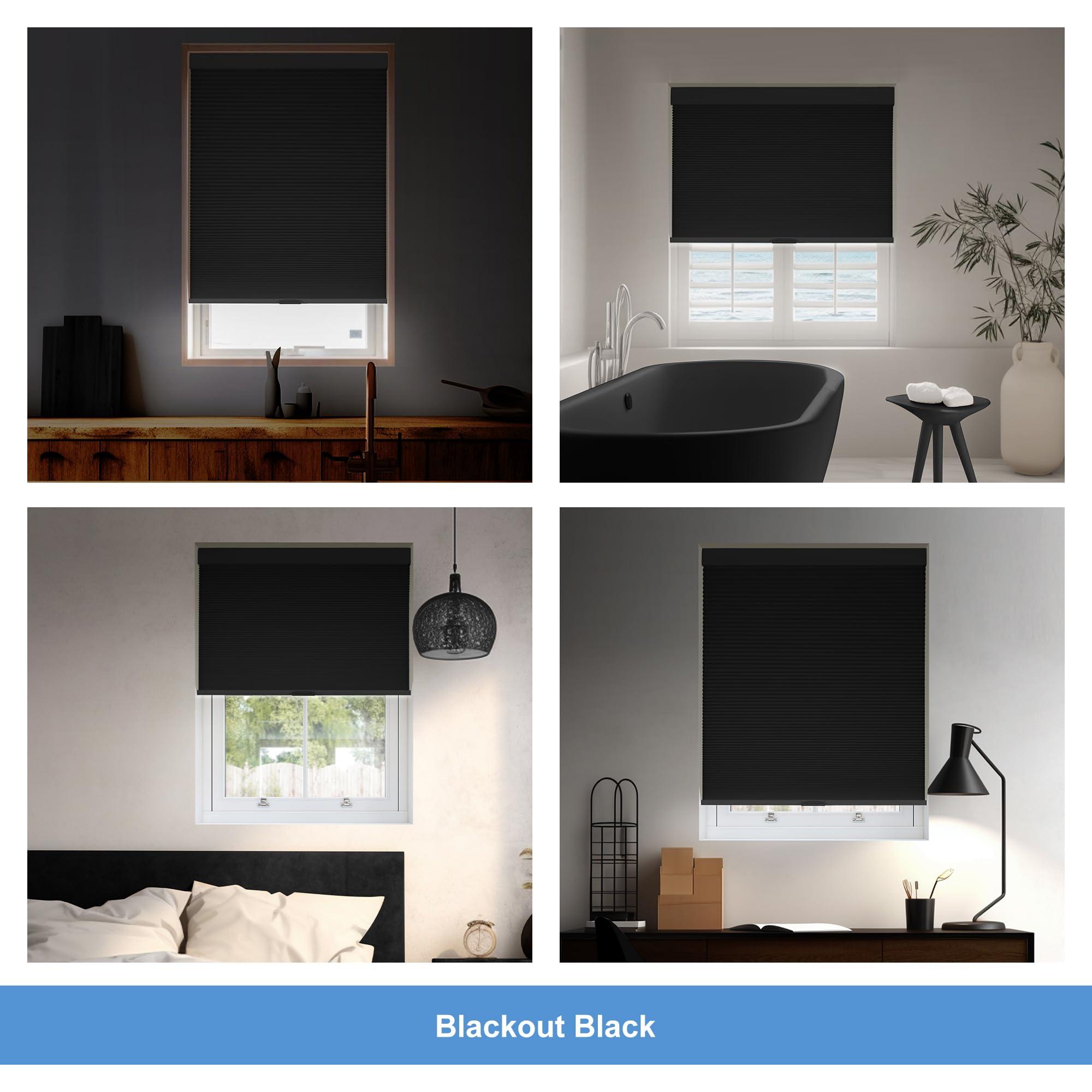 Boolegon Boolegon Blackout Cellular Shades Cordless Honeycomb Shades for Windows Pull Down Honeycomb Blinds Sliding Door Office Living Room Blinds of Bedroom.Black.36 W x 39" H