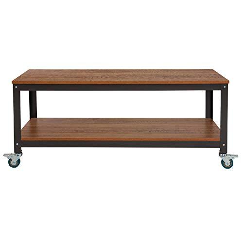 Flash Furniture Flash Furniture Livingston Collection TV Stand in Brown Oak Wood Grain Finish with Metal Wheels