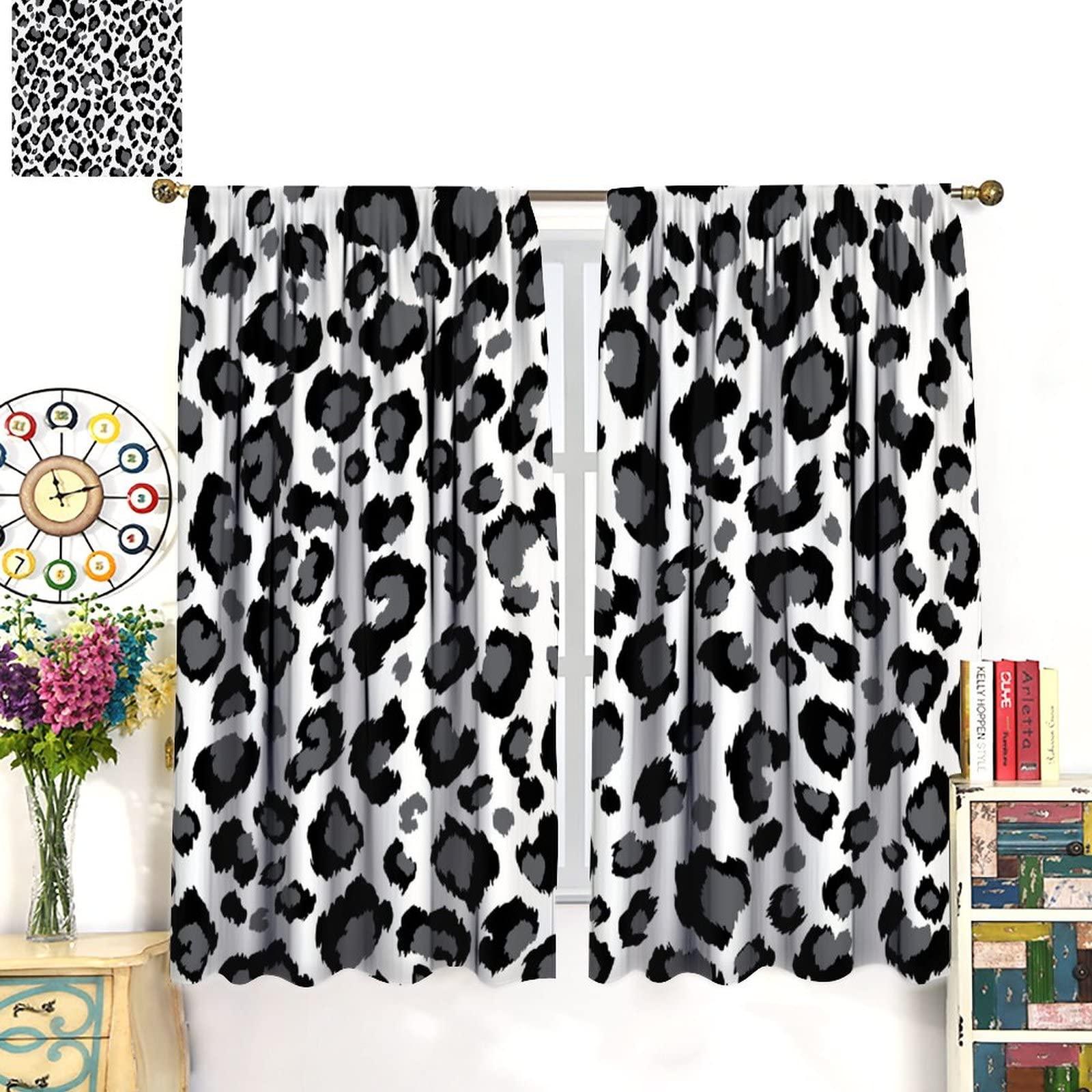 BAEKJIN Animal Skin Curtains for Kitchen Black White Leopard Print Modern Simple Geometric Art Printed Living Room Bedroom Window Drapes 42x45in