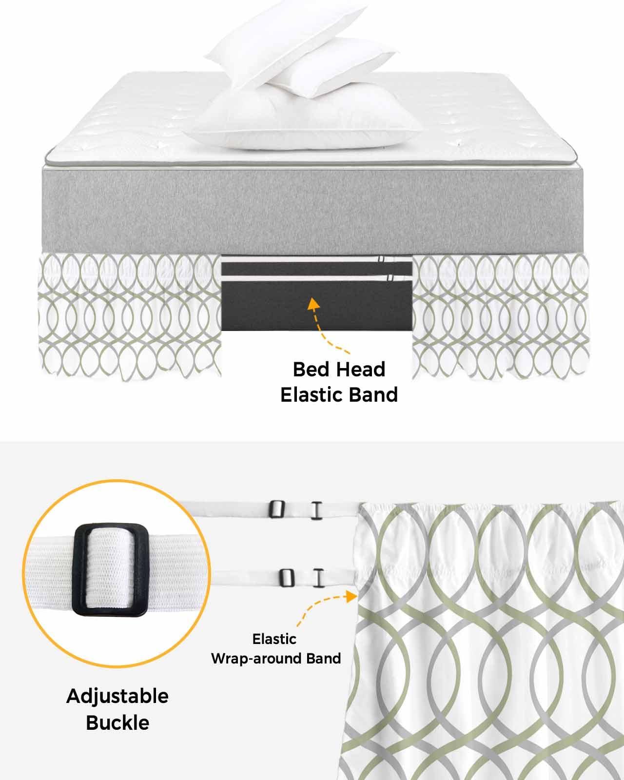 RisQiten RisQiten Sage Green Grey Bed Skirt Cal King Size 18 Inch Drop, Elastic Bedskirt Dust Ruffle for Cal King Bed, Modern Geometric Contemporary Abstract Wrap Around Bed Skirts Pleated Bed Frame Cover