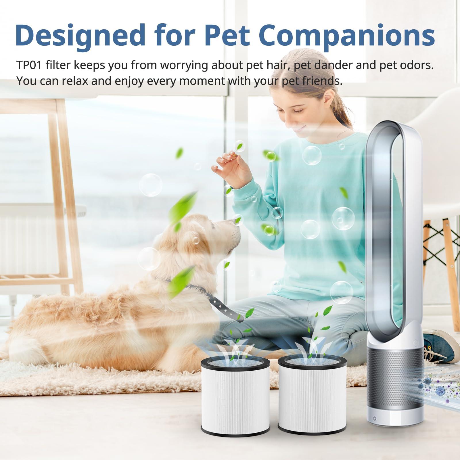 Cabiclean Upgraded TP01 HEPA Replacement Filter Compatible with Dyson Tower Purifier Pure Cool Link TP01, TP02, TP03, AM11, BP01 Models, Compare to Part # 968126-03, 2 Pack