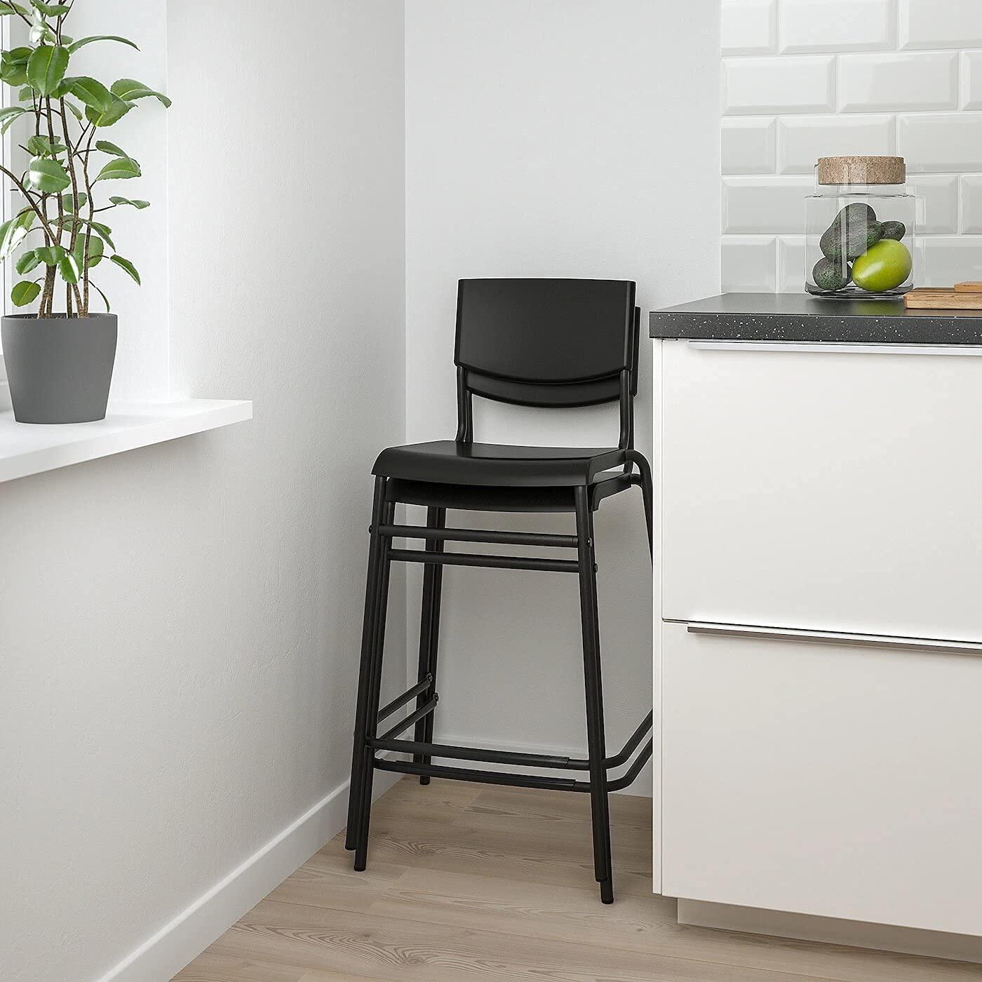 Ikea Ikea STIG Bar Stool with backrest, Black/Black 74 cm (29 1/8 \")