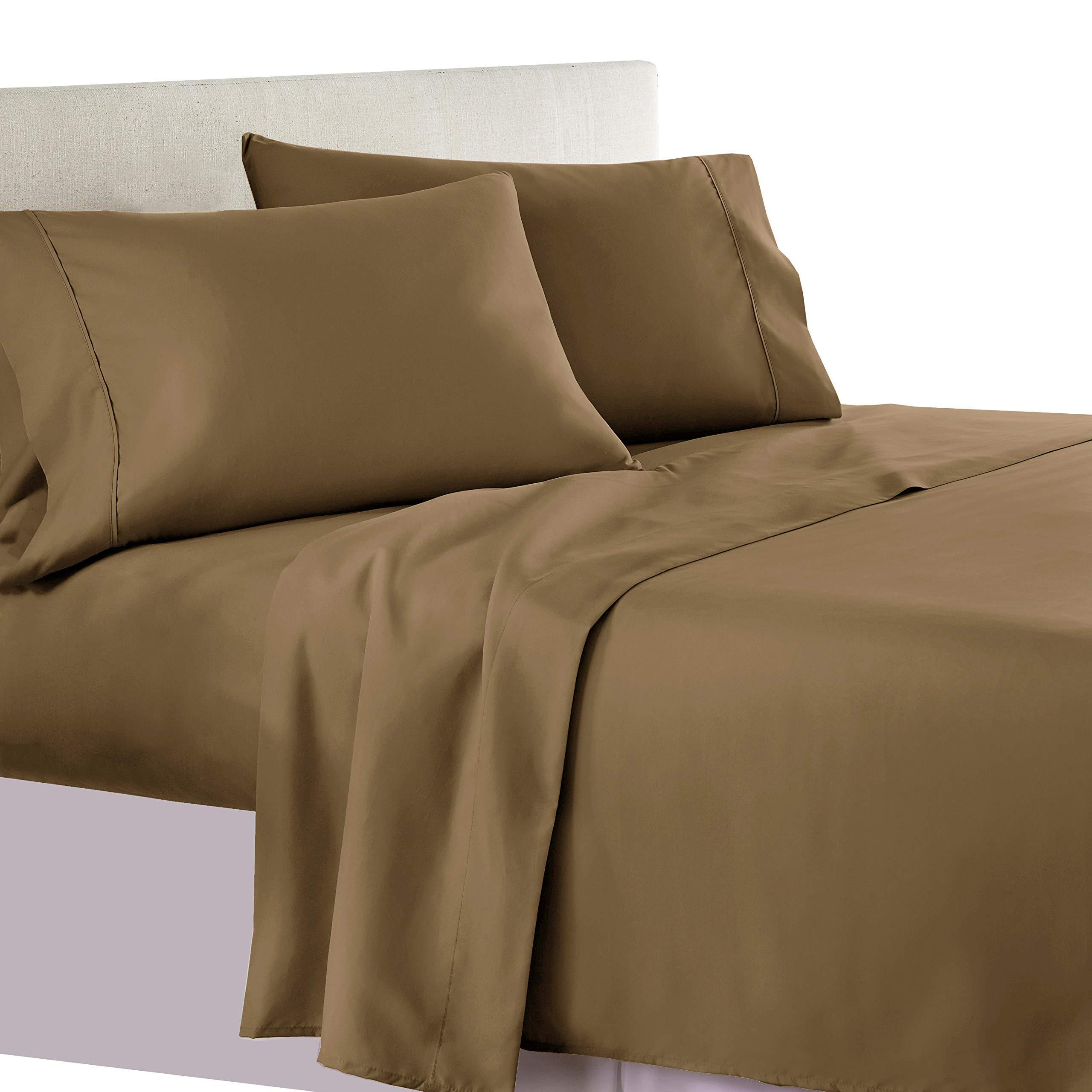 Aspire Linen Aspire Linen 100% Extra-Long Staple Heavy 1500-Thread-Count Egyptian Cotton 4-Piece Bed Sheets Set Emperor Size Fits Upto 10-12 deep Pocket, Smooth Sateen Weave (Solid, Taupe)