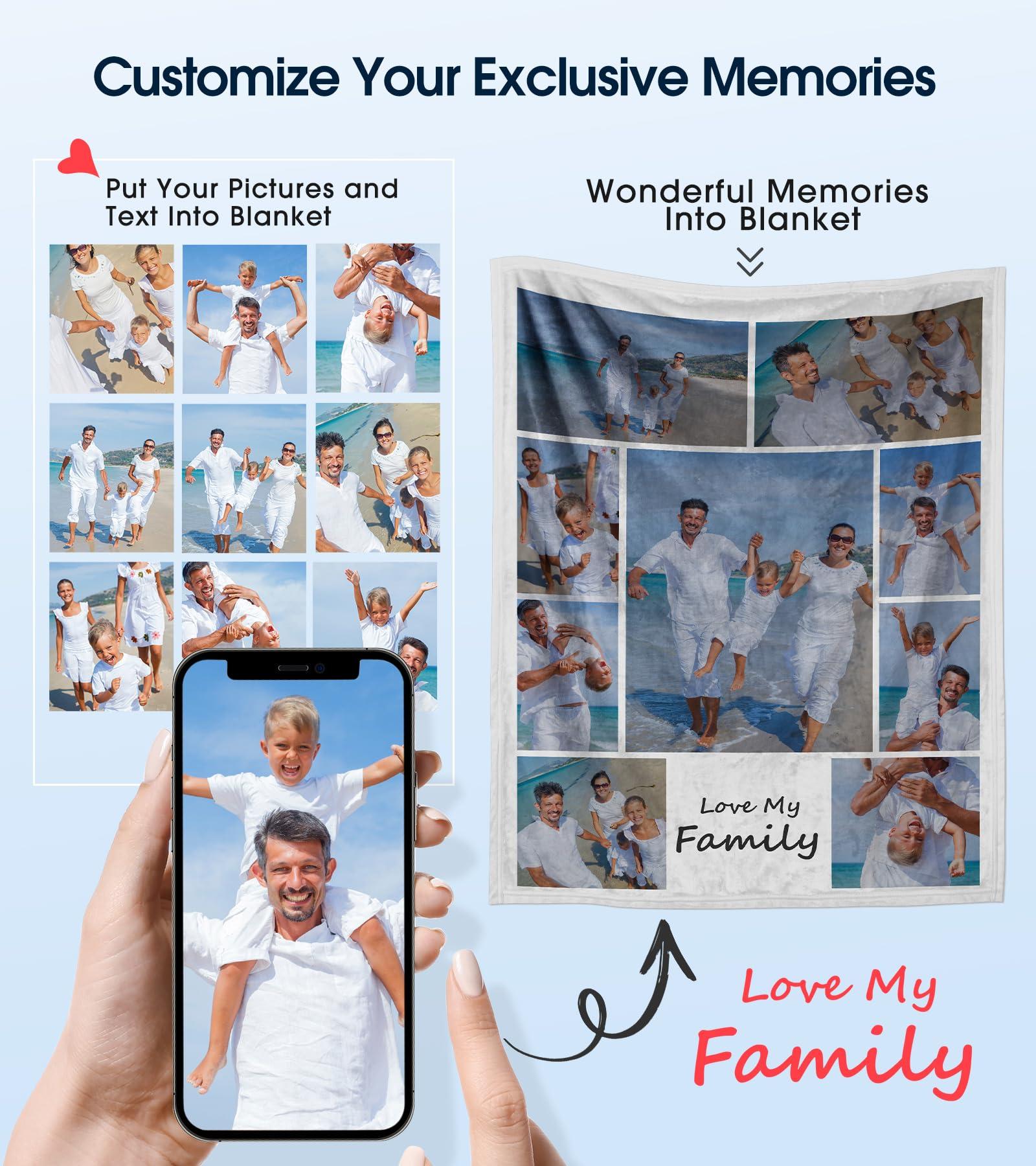 RUSFYUNM Custom Blanket with Photos Text Customized Picture Blankets Personalized Flannel Throw Blanket for Kid Adult Mother Father Friends Lovers Pets Personalized Gifts Birthday Halloween Christmas 30*40 In