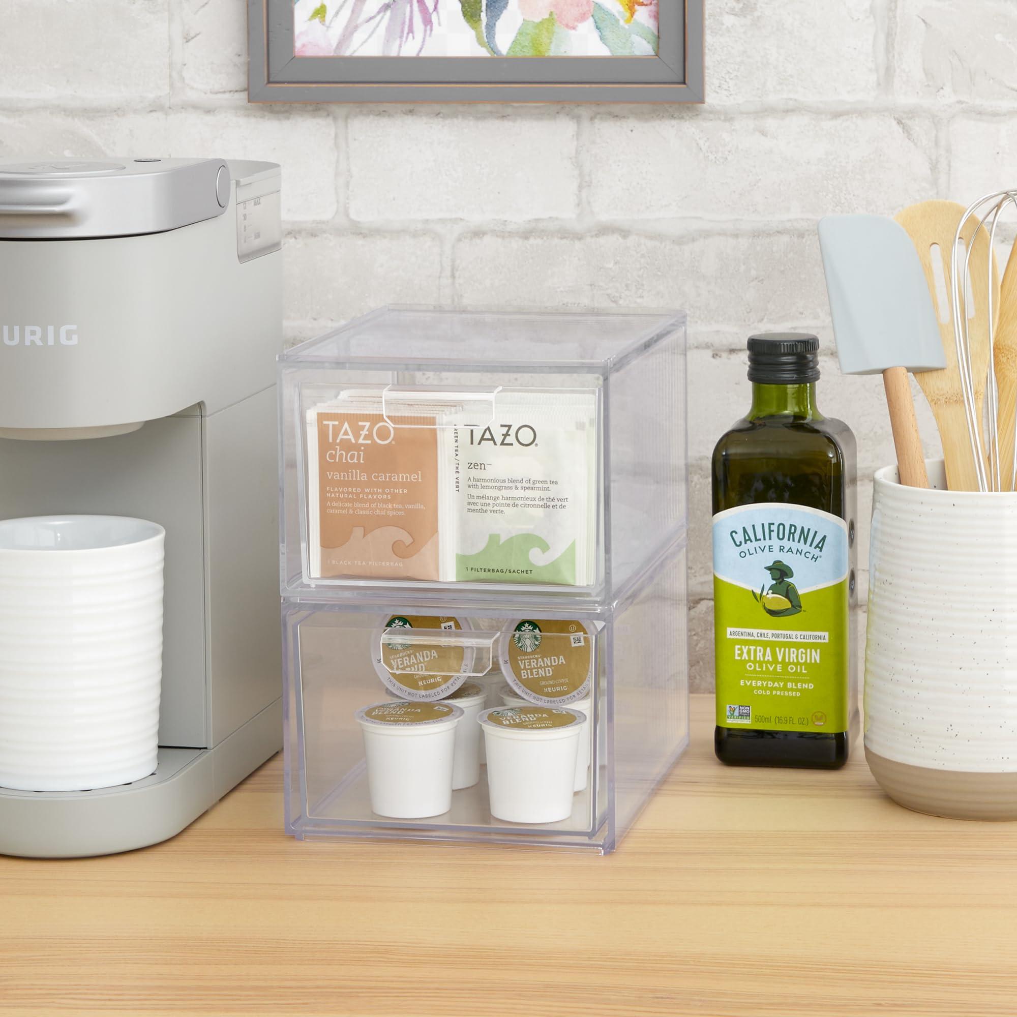 STORi STORi Audrey Stackable Clear Bin Plastic Organizer Drawers | 2 Piece Set | Organize Cosmetics and Beauty Supplies on a Vanity | Made in USA