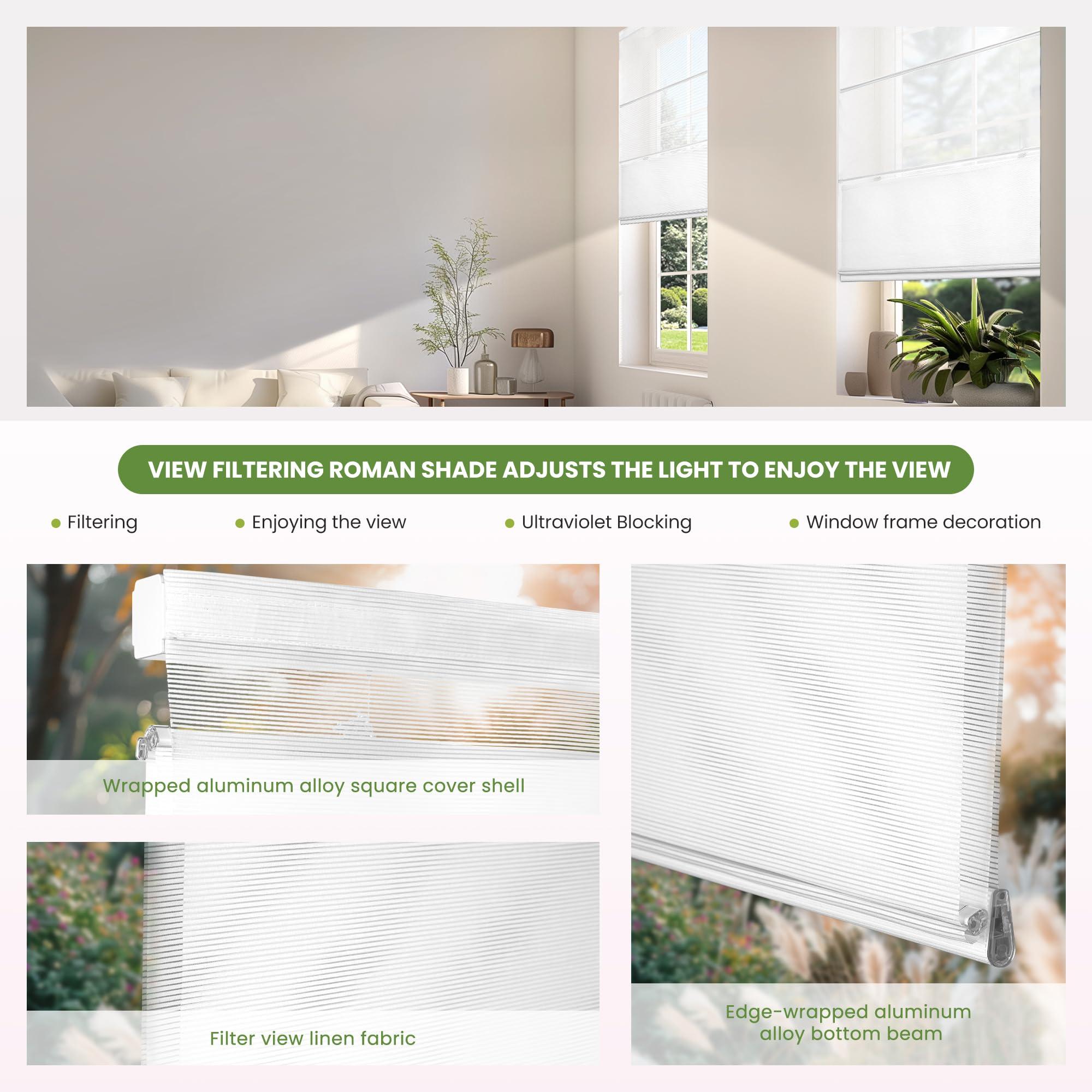 MoDanCeQ MoDanCeQ Roman Shades for Windows, Blackout Light Filtering Cordless Roman Blinds, Window Shades, UV Protection, Privacy, Window Blinds, Easy to Install, LJMF-Light Filtering-White, 20" W x 48" H