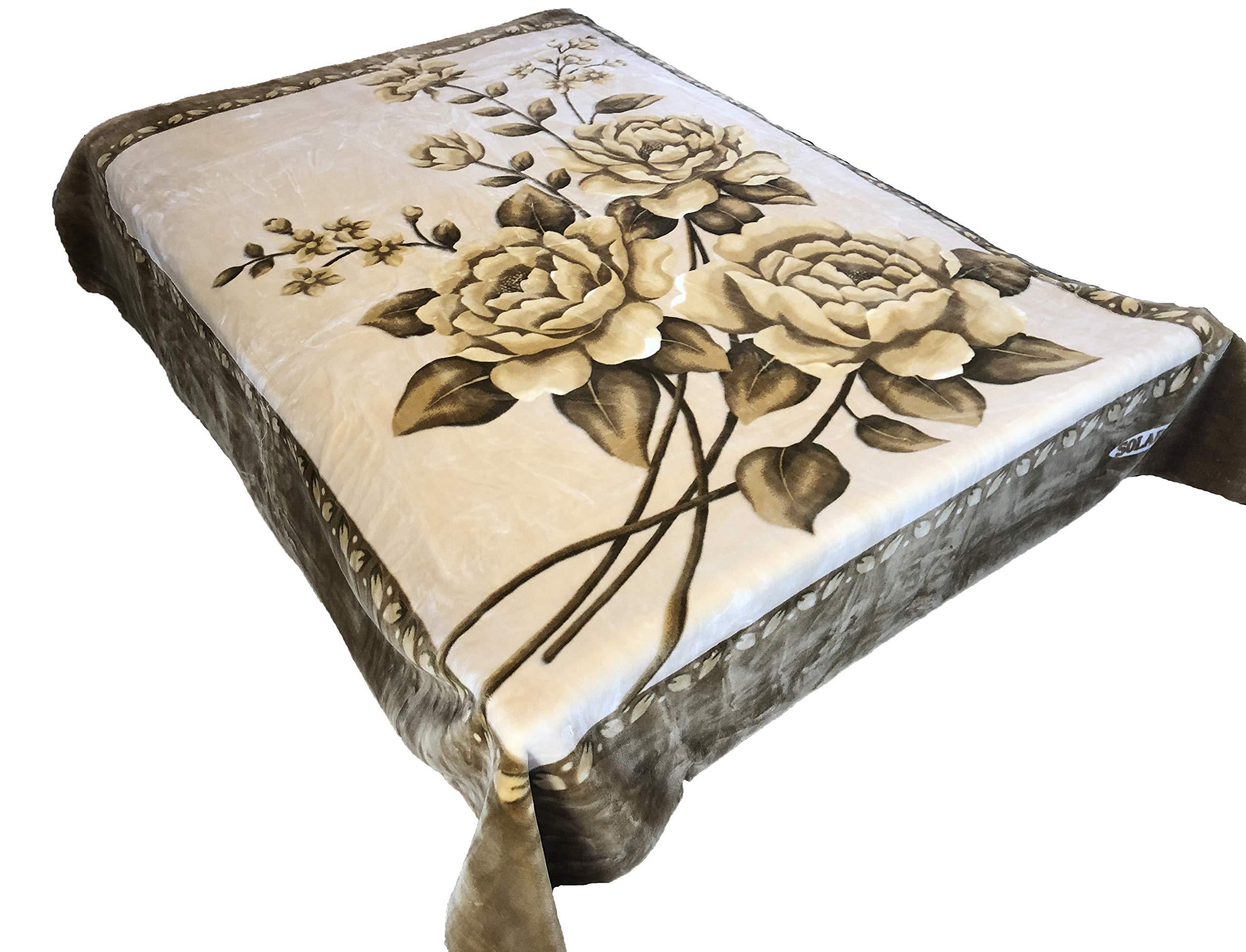SOLARON SOLARON Original Heavy Mink Plush Korean Durable Blanket (Brown Flowers, Queen)