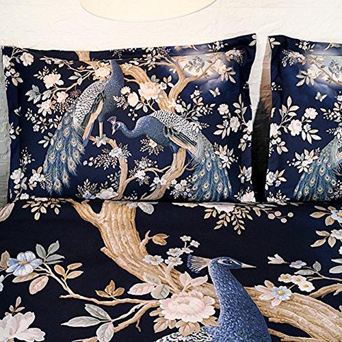 Goldeny JF-448 HD Digital Print White Flowers Peacock Tree Bedding Set with 1 Duvet Cover 2 Shams Full Queen King Sheets, Not Comforter (Full)