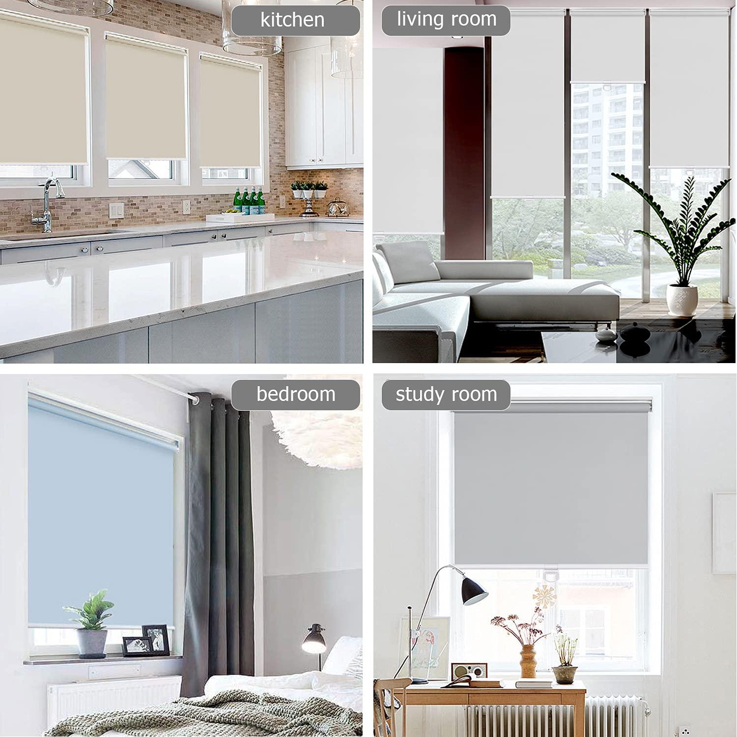TINFONBLY Customize Roller Window Blinds- Blackout Shades with Room Darkening, Easy Roll Up and Pull Down, Custom Cut to Size, 25 to 100 inch Wide, Size 69 "W x 70" H, Beige-Blackout