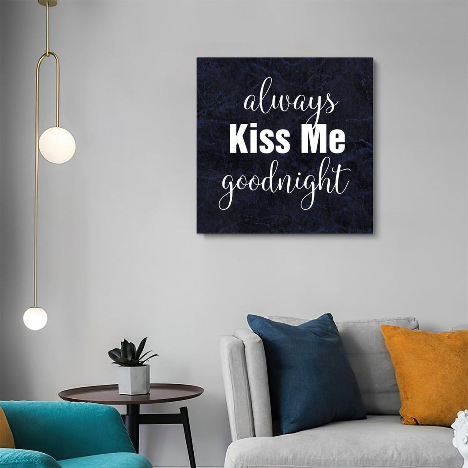 COCOKEN COCOKEN Always Kiss Me Goodnight Canvas Hanging Wall Art Poster with Motivational Quote, Painting Farmhouse Home Wall Decoration for Bedroom Bathroom, Wedding Gift, 20x20 Inch