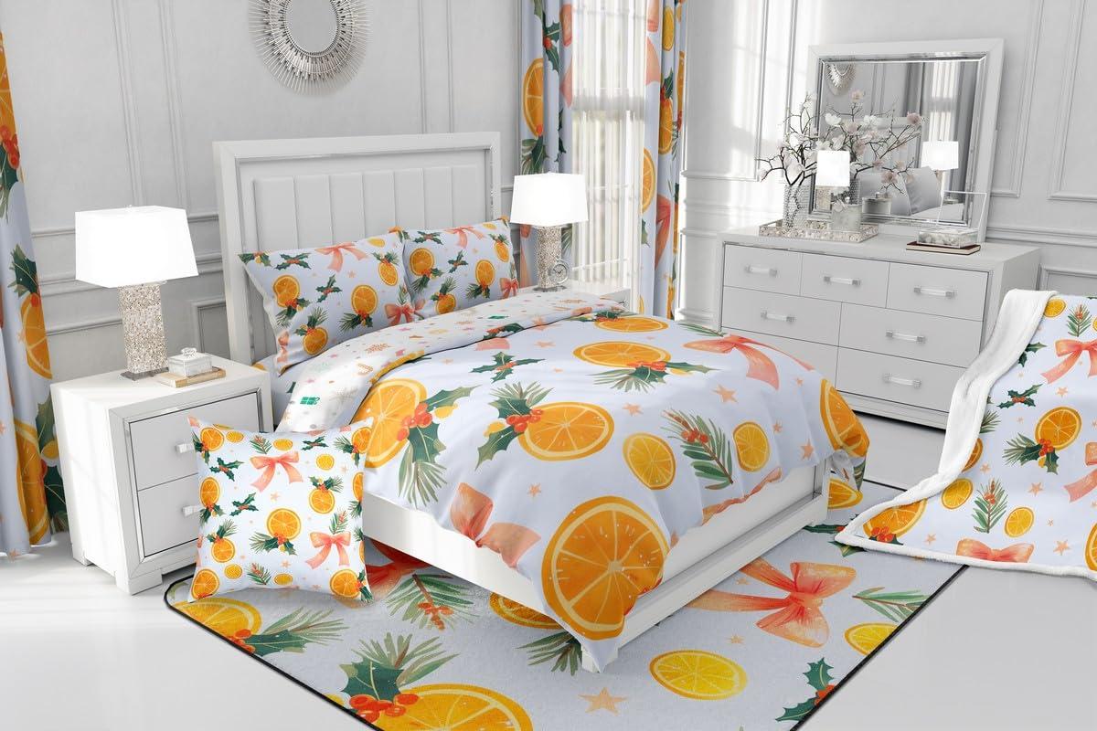 Feelyou Feelyou Merry Christmas Comforter Set with Sheets Christmas Bow Orange Flower Bed in a Bag for Kids Boys Girls Bedroom Bed Decor Xmas Christmas 7 Piece Bedding Set Queen Size Soft Bed Set
