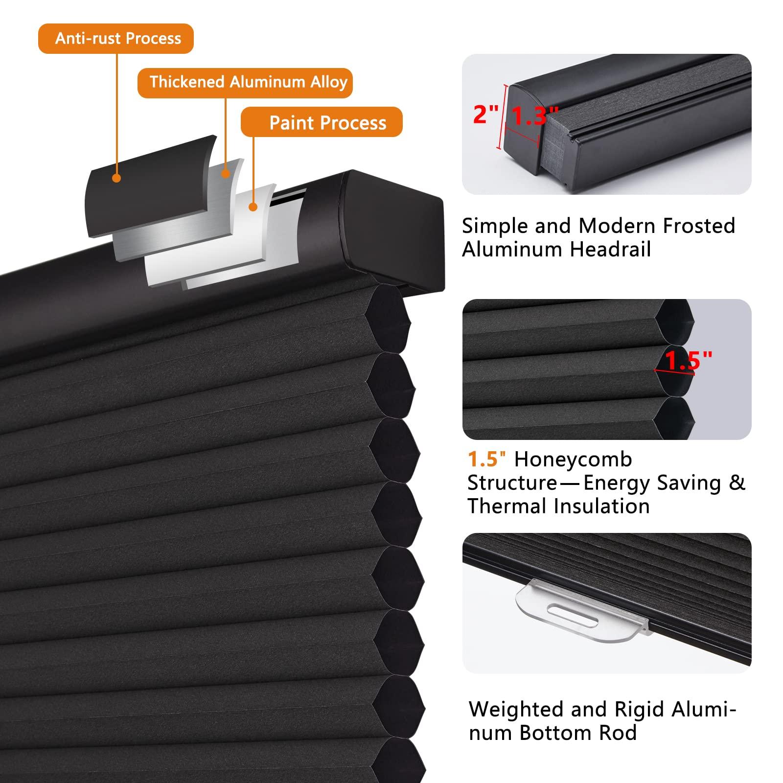 Persilux Persilux Cellular Window Shades Honeycomb Blinds for Windows Cordless Thermal Insulated Noise Reduction Bottom up for Home, Night Black, 38" W x 54" H