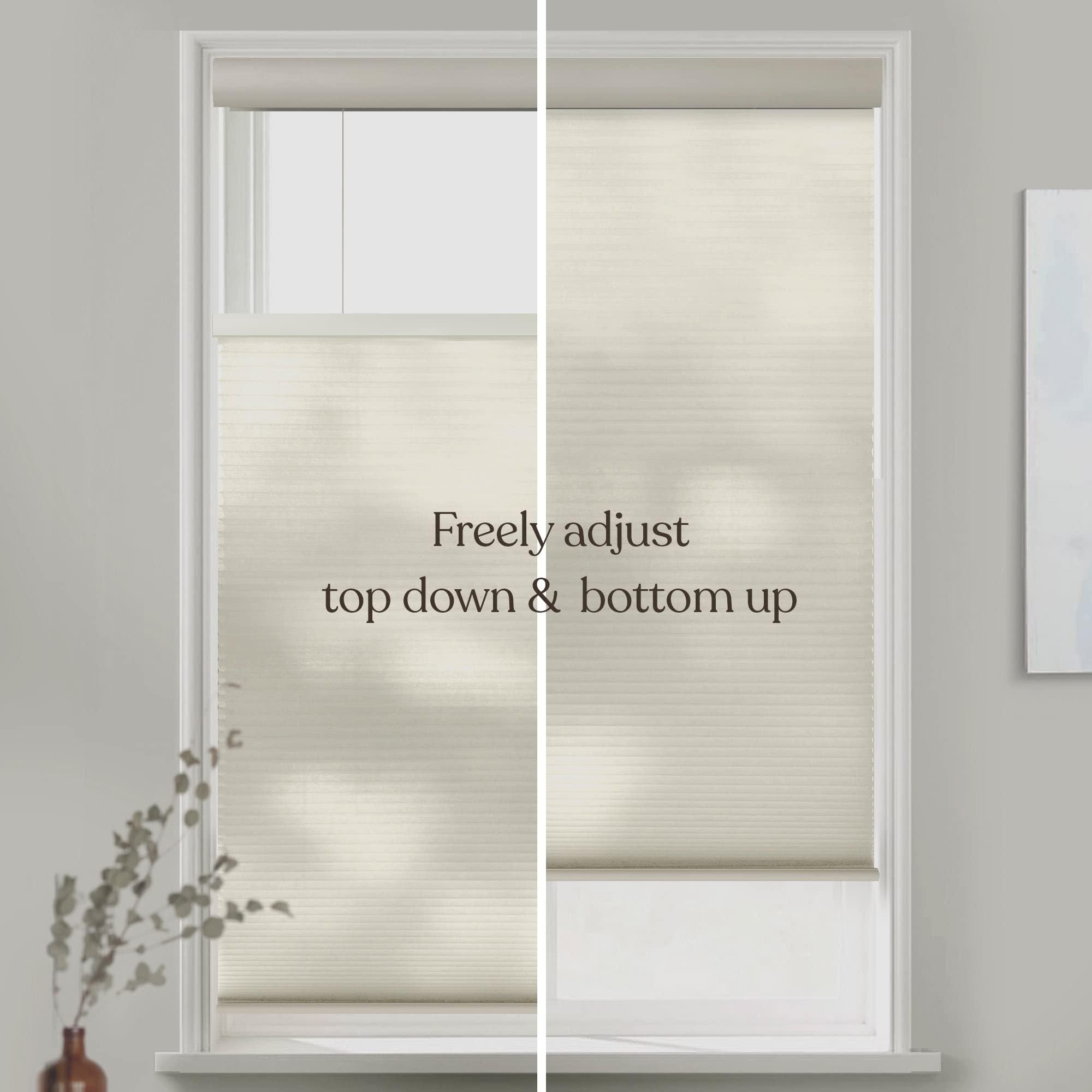 Mood MOOD Top Down Bottom Up Cellular Shades | Cordless, Light Filtering, Insulation, Acoustic Comfort | Honeycomb Blinds for Windows | Ivory | 38" Width x 48" Height