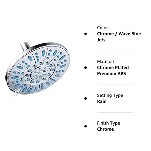 AquaDance AquaDance 7-inch 6-Setting Rainfall Showerhead with Anti-Microbial Microban Protection from Mold, Mildew, and Bacteria - Clog-Free Wave Blue Jets, Chrome Finish