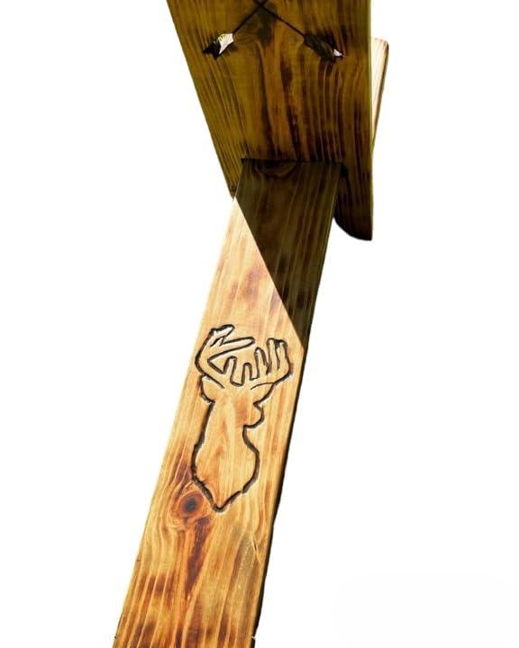 AS Generic Viking Chair with Deer Head and tail art for bow hunters. Pine wood burned with light stained finish., AS-34