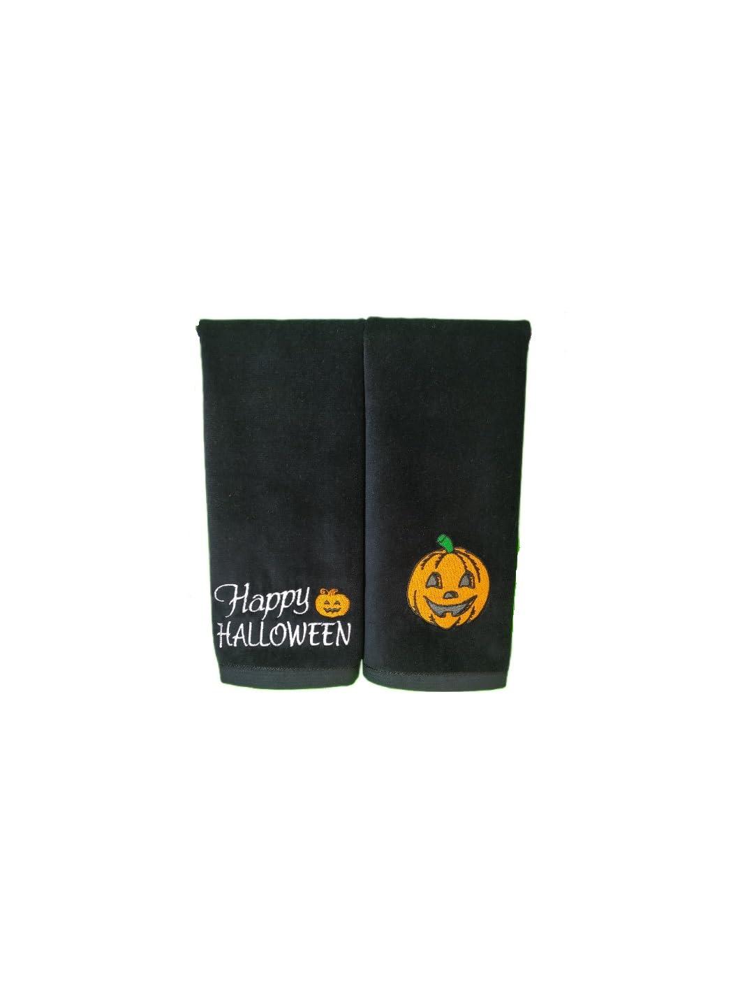 Towland Ticaret 2 Pack Happy Halloween Hand Towels, 100% Soft Cotton, Basket Stuffers, (12X20 Inches) Decor Hand Towels Gift Packed, Decorative Hand Towels, Ideal for Kitchen and Bathroom Use (Orange, 2)