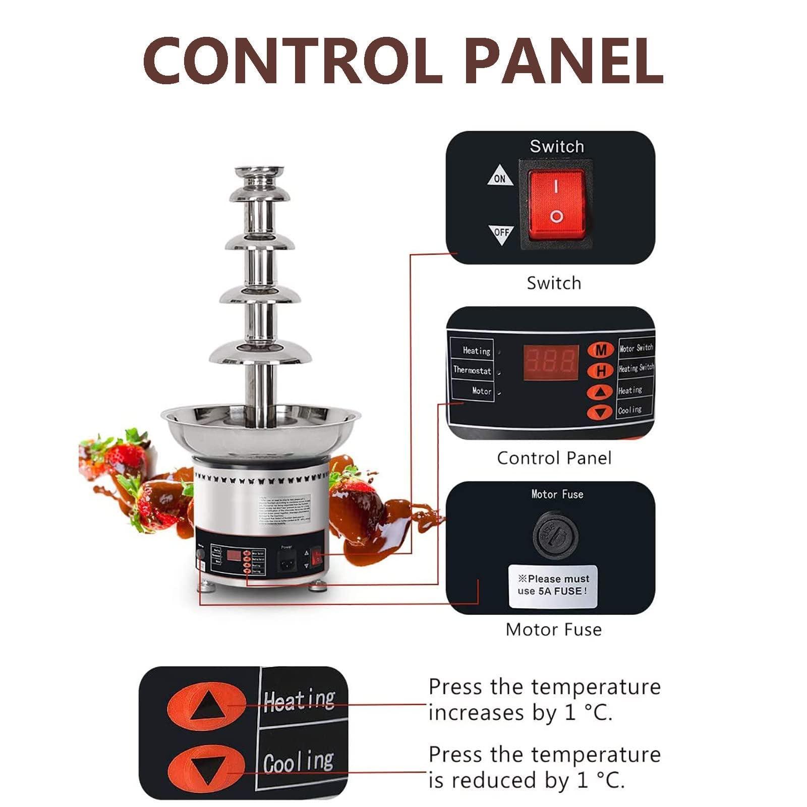 JavoN 5 Tier Stainless Steel Chocolate Fondue Fountain - 4Kg Capacity, Electric Stainless Chocolate Melts, Digital Display Control & Removable, Nuts Or Party, Cooking Household Birthday Christmas