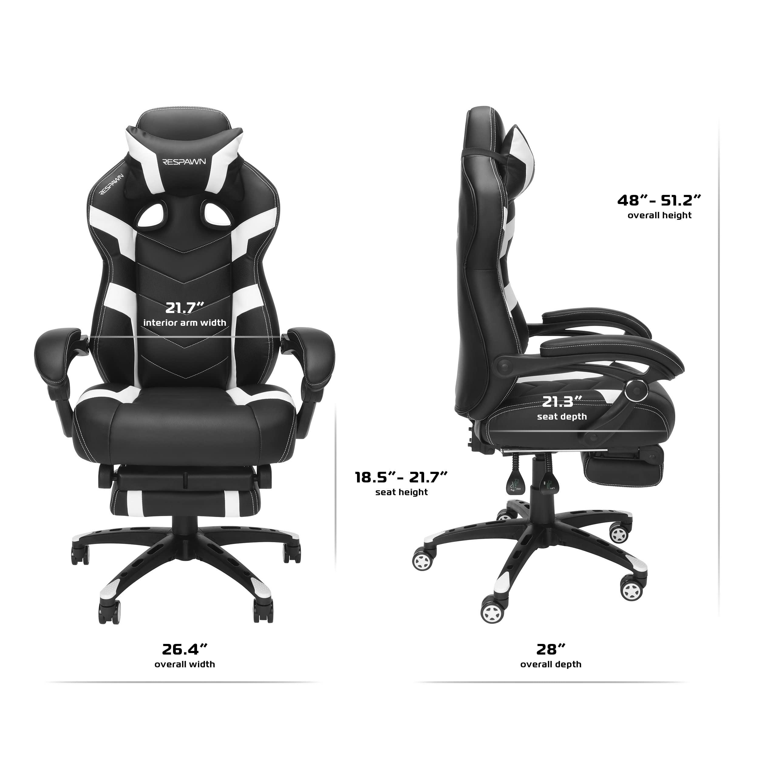 RESPAWN RESPAWN 110 Ergonomic Gaming Chair with Footrest Recliner - Racing Style High Back PC Computer Desk Office Chair - 360 Swivel, Adjustable Lumbar Support, Headrest Pillow, Padded Armrests - 2021 White