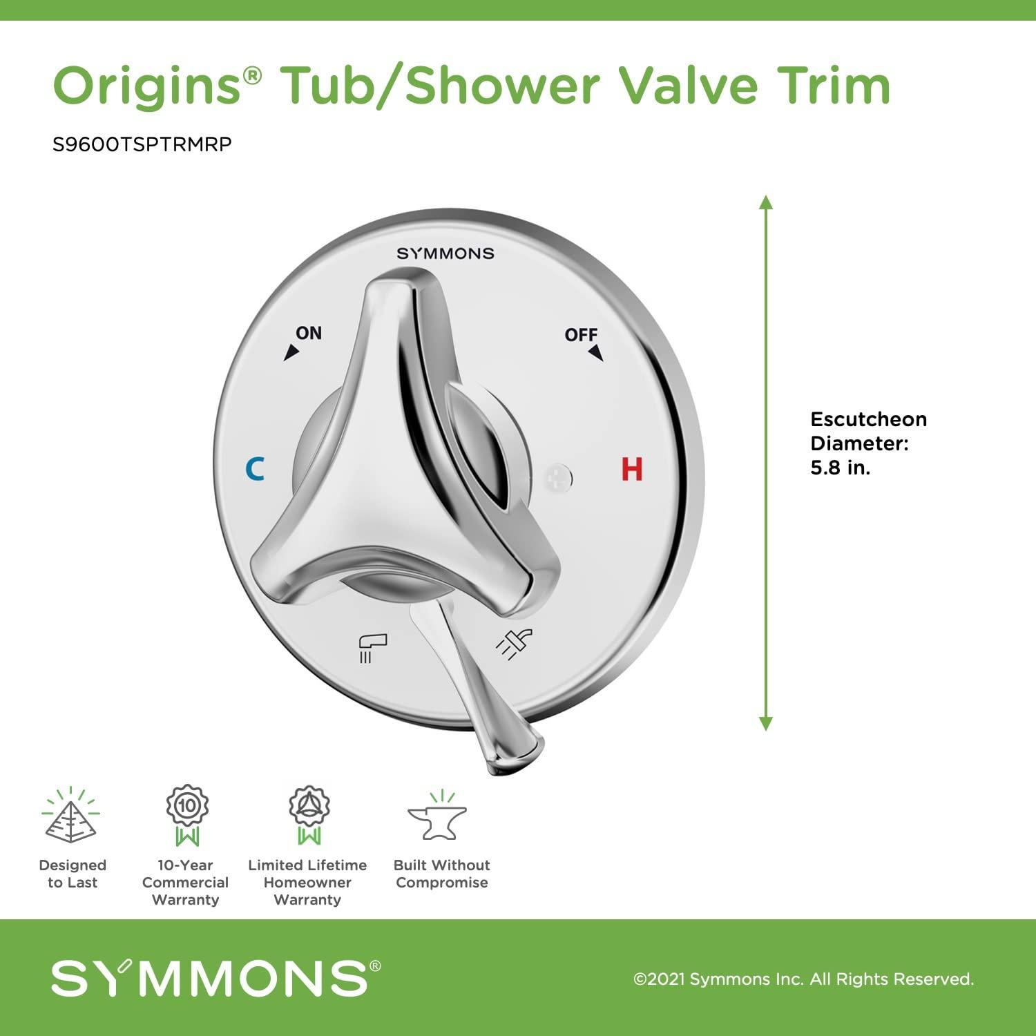 Symmons Symmons S9600TSPTRMRP Origins Tub/Shower Valve Trim (Valve Not Included),Polished Chrome, 2.88 x 5.8 x 5.8 inches
