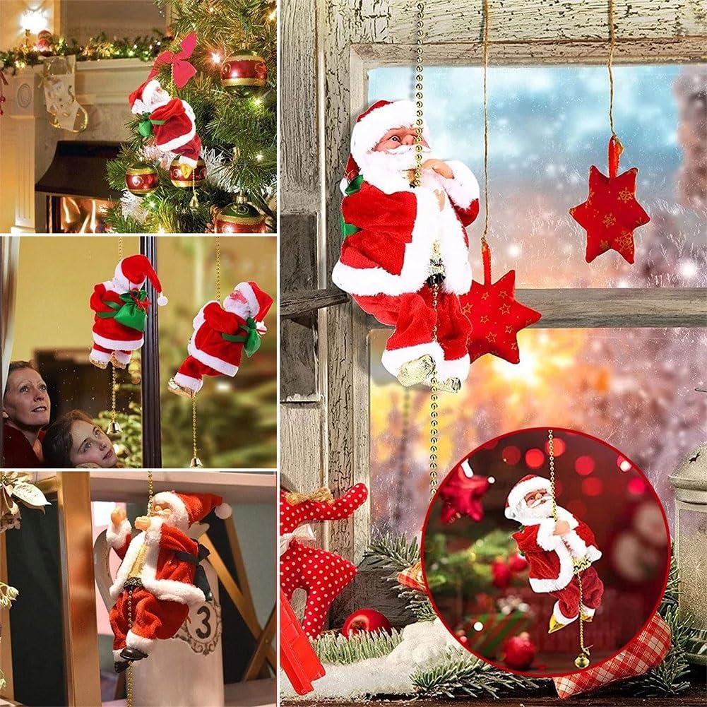 Utrum Climbing Santa on Chain, Santa Climbing Ladder to Christmas Tree, Santa Que Escala, Santa Que Sube Y Baja, Santa De La Cuerda, Climbing Santa Claus on Rope & Ladder Decoration, Xmas Ornament(A*1PC)