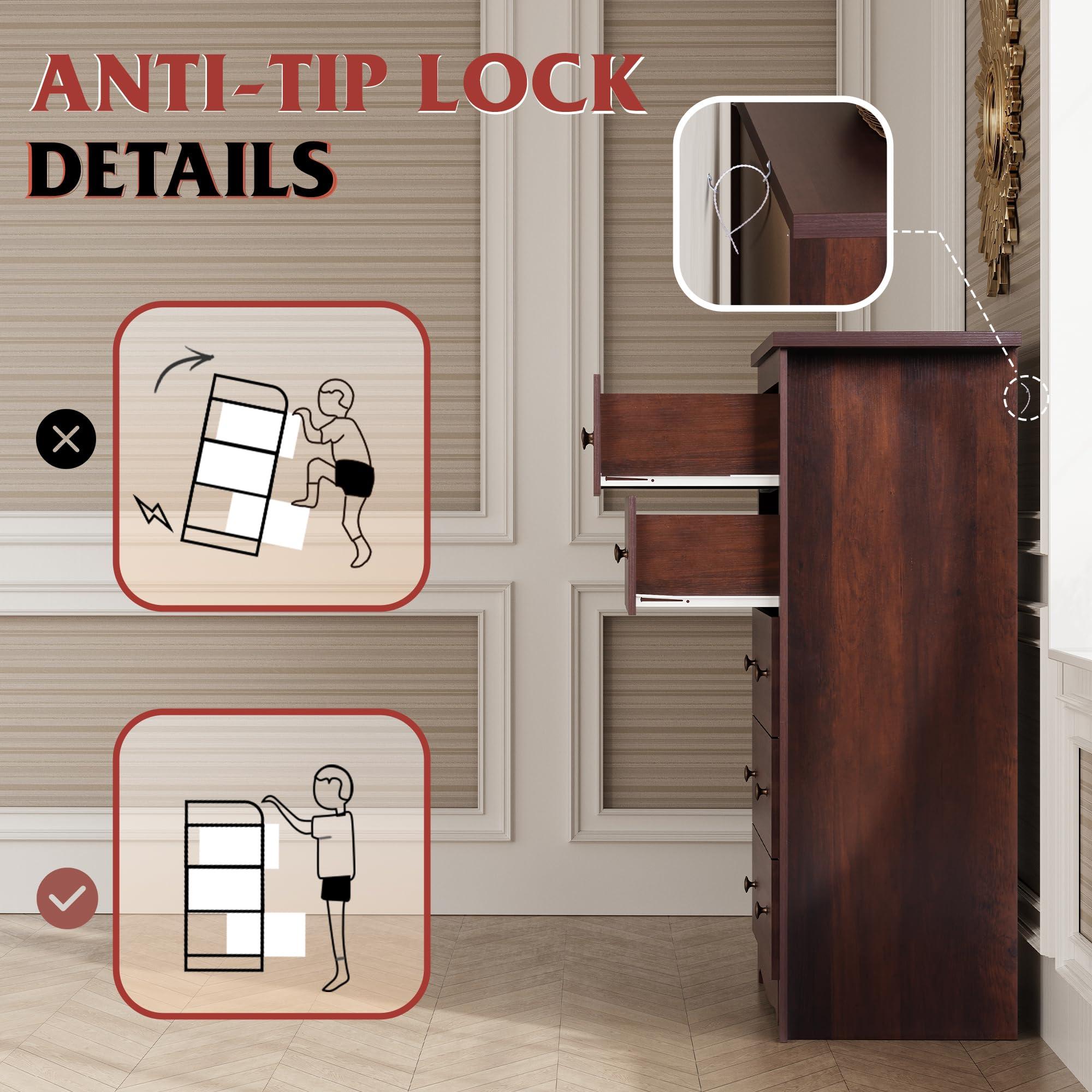 WLIVE WLIVE Wood Dresser with 5 Drawer, Cabinets Dressers Wood Dresser Cabinet, Organizer Drawers for Bedroom, Living, Hallway, Measuring 15.7\" W*31.4\" D*45.3\" H, Brown