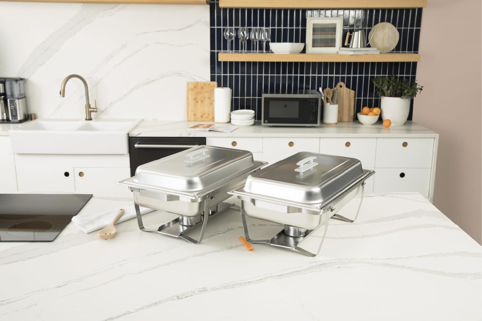 ALPHA LIVING ALPHA LIVING 70014-GRAY 4 Pack 8QT Chafing Dish High Grade Stainless Steel Chafer Complete Set, 8 QT, Alpine Gray Handle