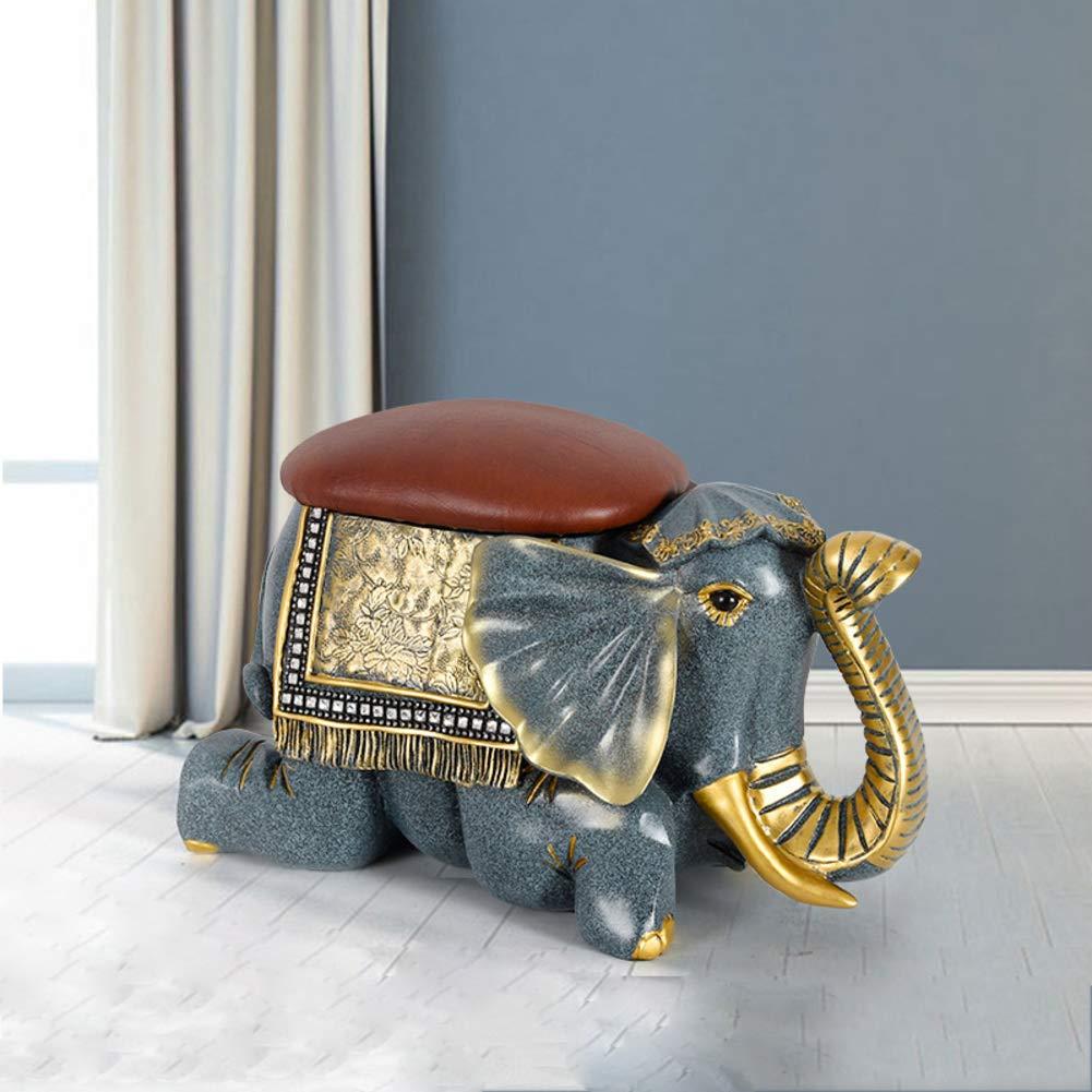 DANADESK DANADESK Resin Upholstered Padded Storage Ottoman Footstool, Traditional handcrafting Elephant Ride-on Animal Shape Footrest Stool-Leather Cushion S