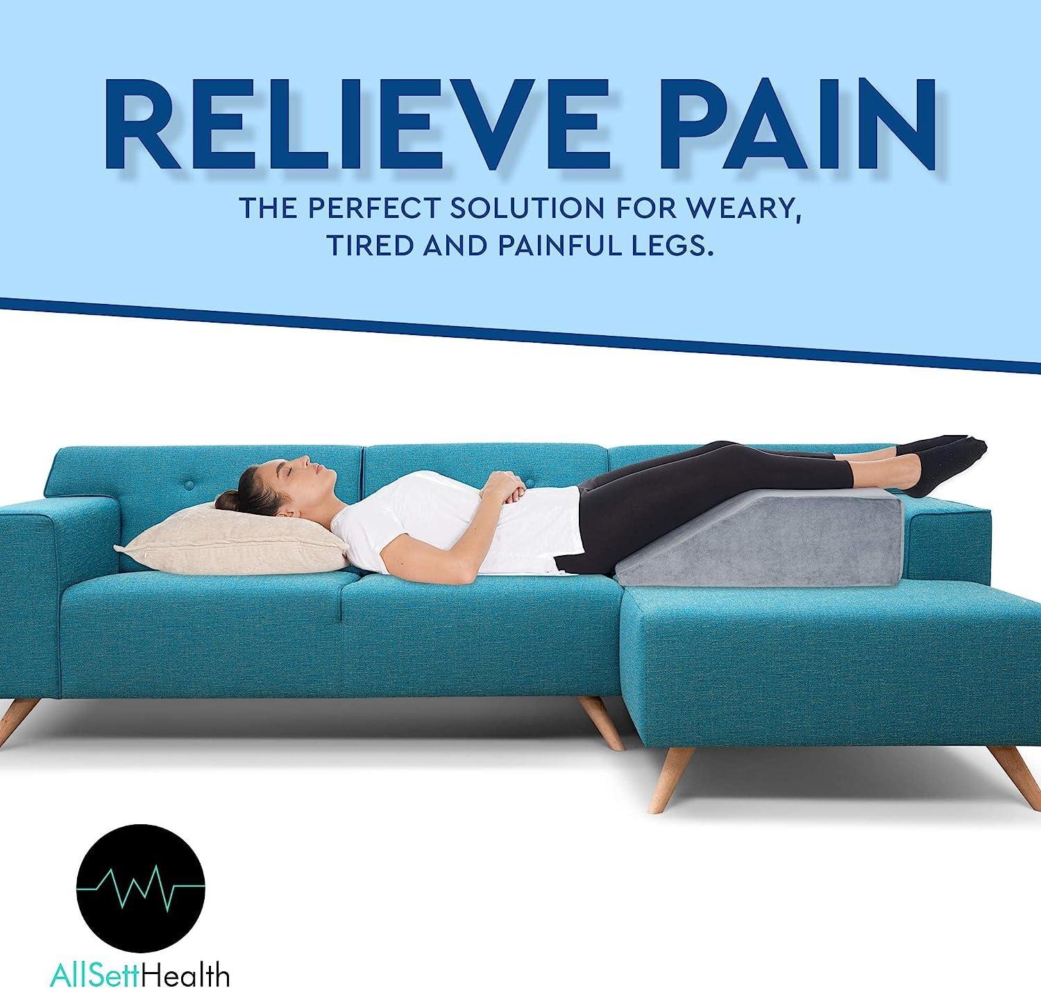 AllSett Health Leg Elevation Pillow - Memory Foam Leg Elevating Pillow | Leg Rest Wedge - Leg Pillow Elevation Blood Circulation | Relieves and Recovers Foot & Ankle Injuries | Foot Elevation Pillows for Swelling