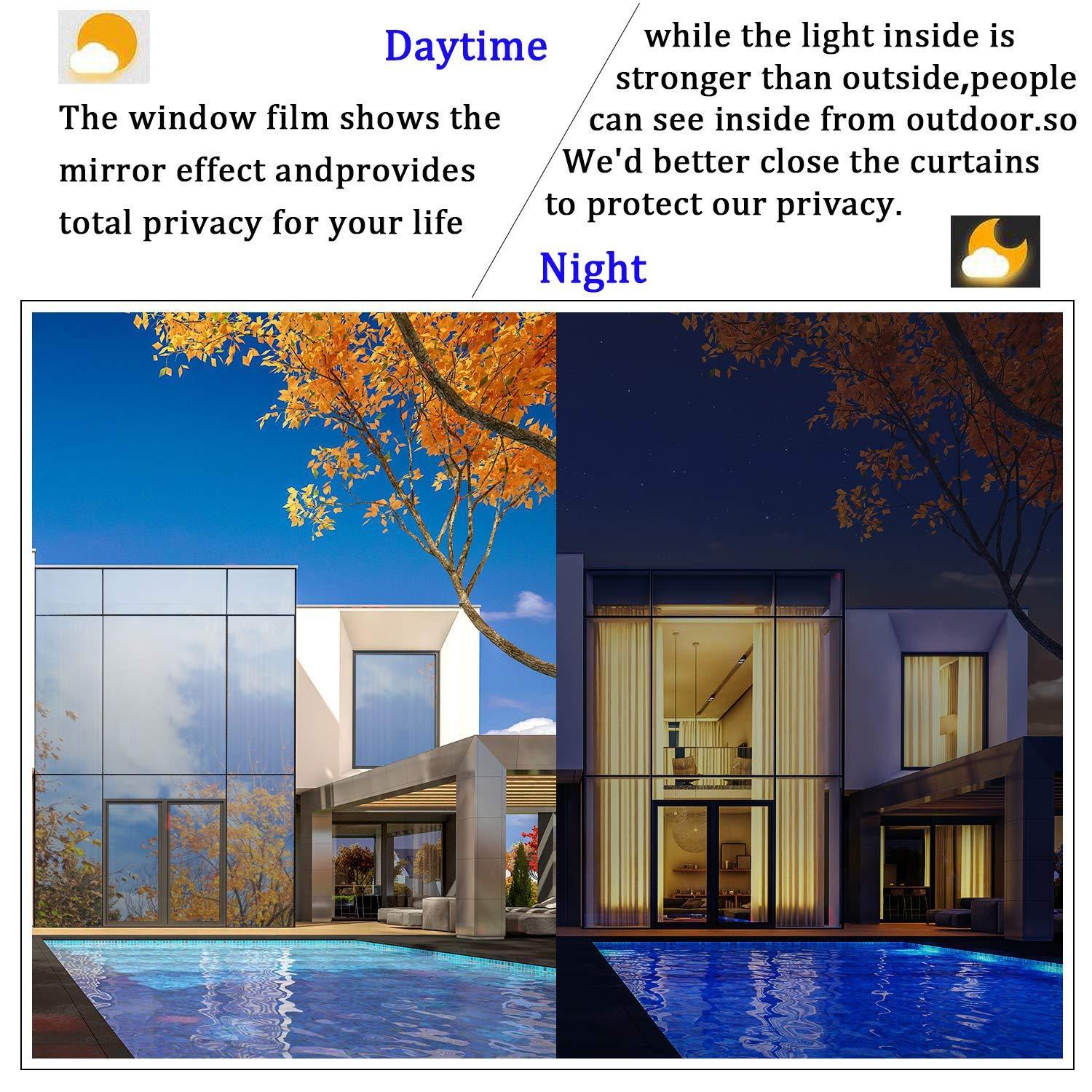 Kinsolar Privacy One Way Mirror Window Film Reflective Window Tint Glass Film Heat Control Anti UV Self-Adhesive Stickers for Office Home Daytime Privacy, Red Silver, 35.4Inch x 100Feet