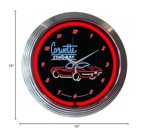 Neonetics C2 Corvette 15 inch Red Neon Clock with Chrome Bezel