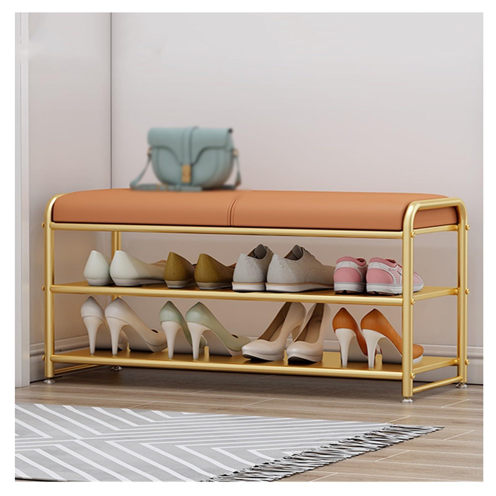 GRFIT shoe bench entryway Shoe Entryway Bench, Shoe Storage Bench with Cushion, Organizer with 2 Tier Storage Simple Style Good Load Bearing, Ideal for Entryway Hallway Living Room shoes bench ( Color : Whi