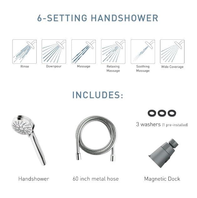 Moen Moen Engage Magnetix Spot Resist Brushed Nickel Eco-Performance 3.5-Inch Six-Function Detachable Handheld Showerhead with Magnetic Docking System, 26100EPSRN