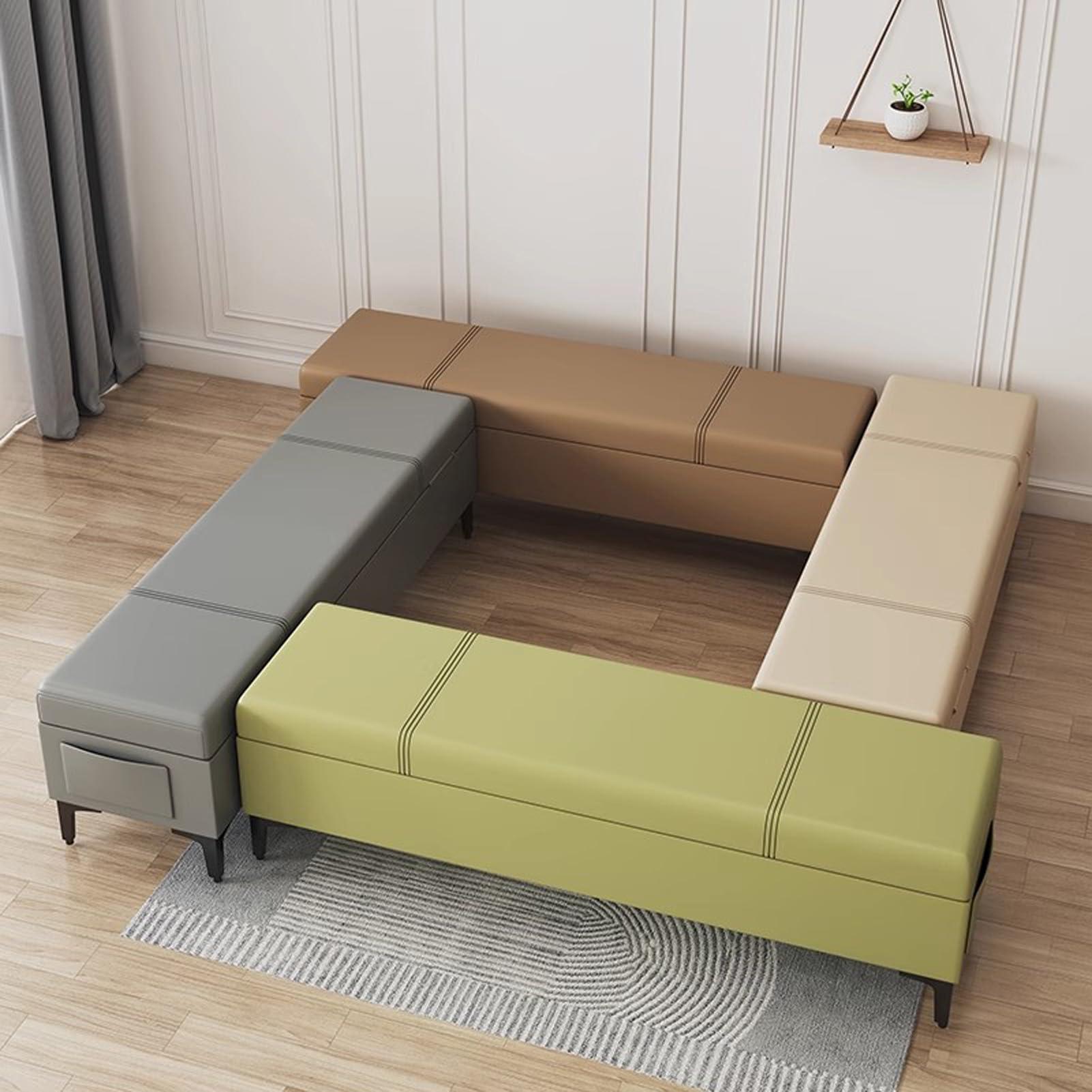 HomeLoft Basics Storage Ottoman Bench Leather Upholstered Bedroom Bench with Large Storage Space Entryway Shoe Bench with Seat Cushion and Metal Legs for Living Room, Hallway