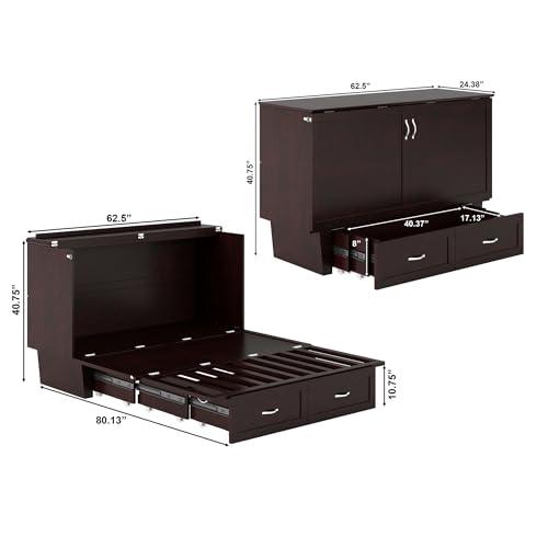 AFI AFI, Chelsea Mid-Century Modern Queen Solid Wood Murphy Bed Chest with Mattress in Espresso