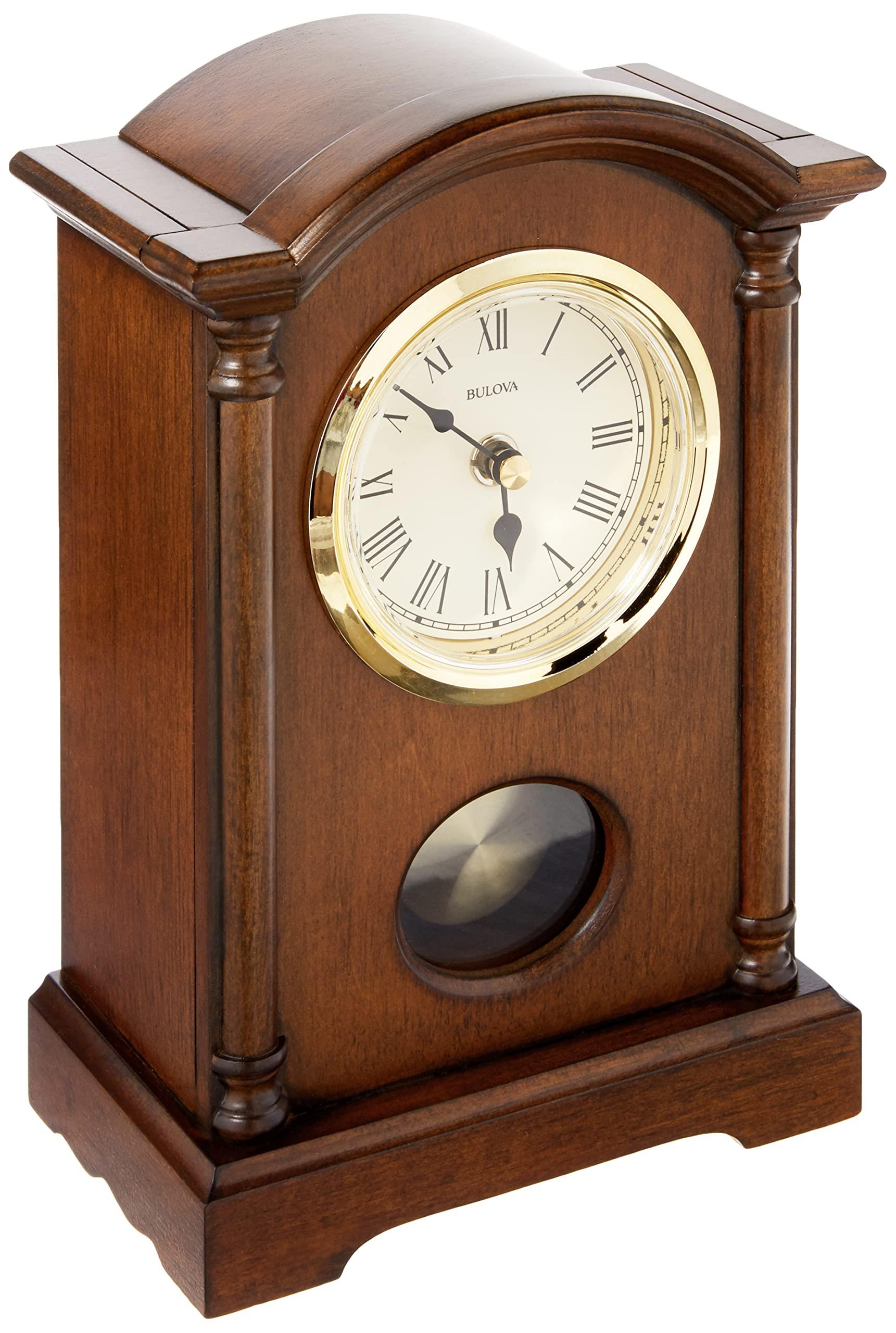 Bulova Bulova Dalton Chiming Pendulum Table Clock - Walnut Finish - Gold-Tone Accents