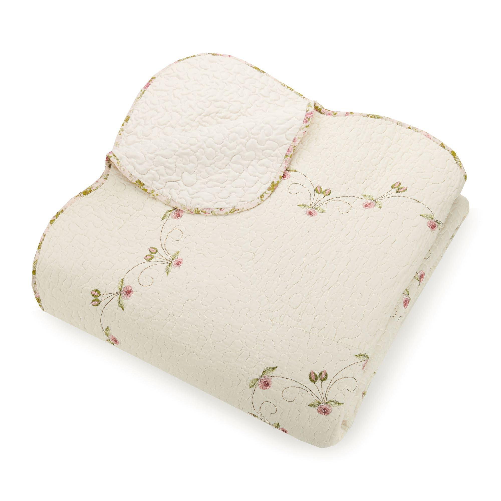 Modern Heirloom Collection MODERN HEIRLOOM Felisa Floral Embroidered Quilted Bedspread, Lightweight All Seasons Vintage Bedding, Queen Size 102\" W x 118\" L, Pink/Ivory