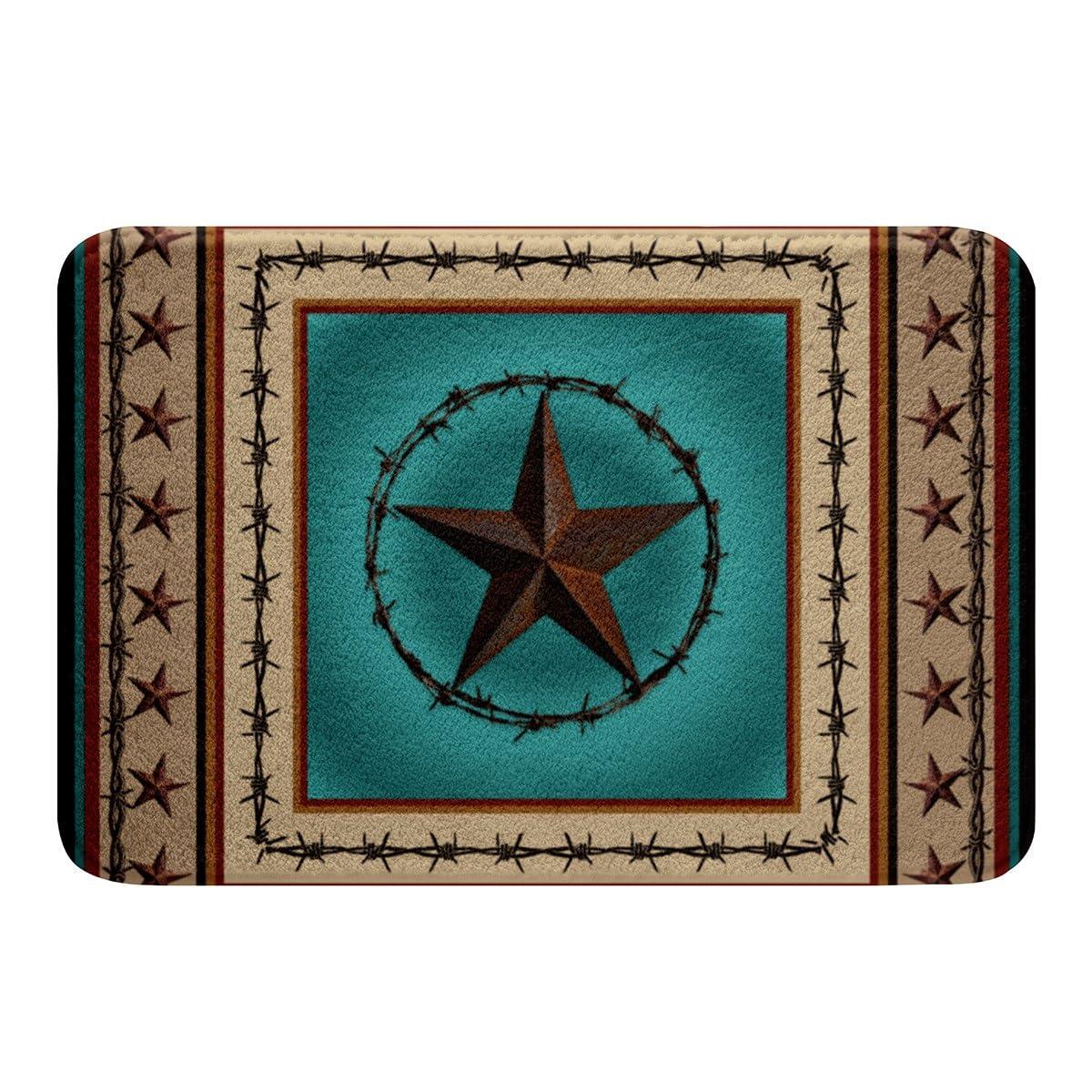 Homewish Western Texas Star Kids Bath Mats,Cowboy Rustic Farmhouse Mats Rugs,Boys Girls Adults Home Decor,Geometric Stripes Patchwork Bath Carpets,Brown Retro Bath Rugs,Absorbent Floor Mats,16Wx24L Inches