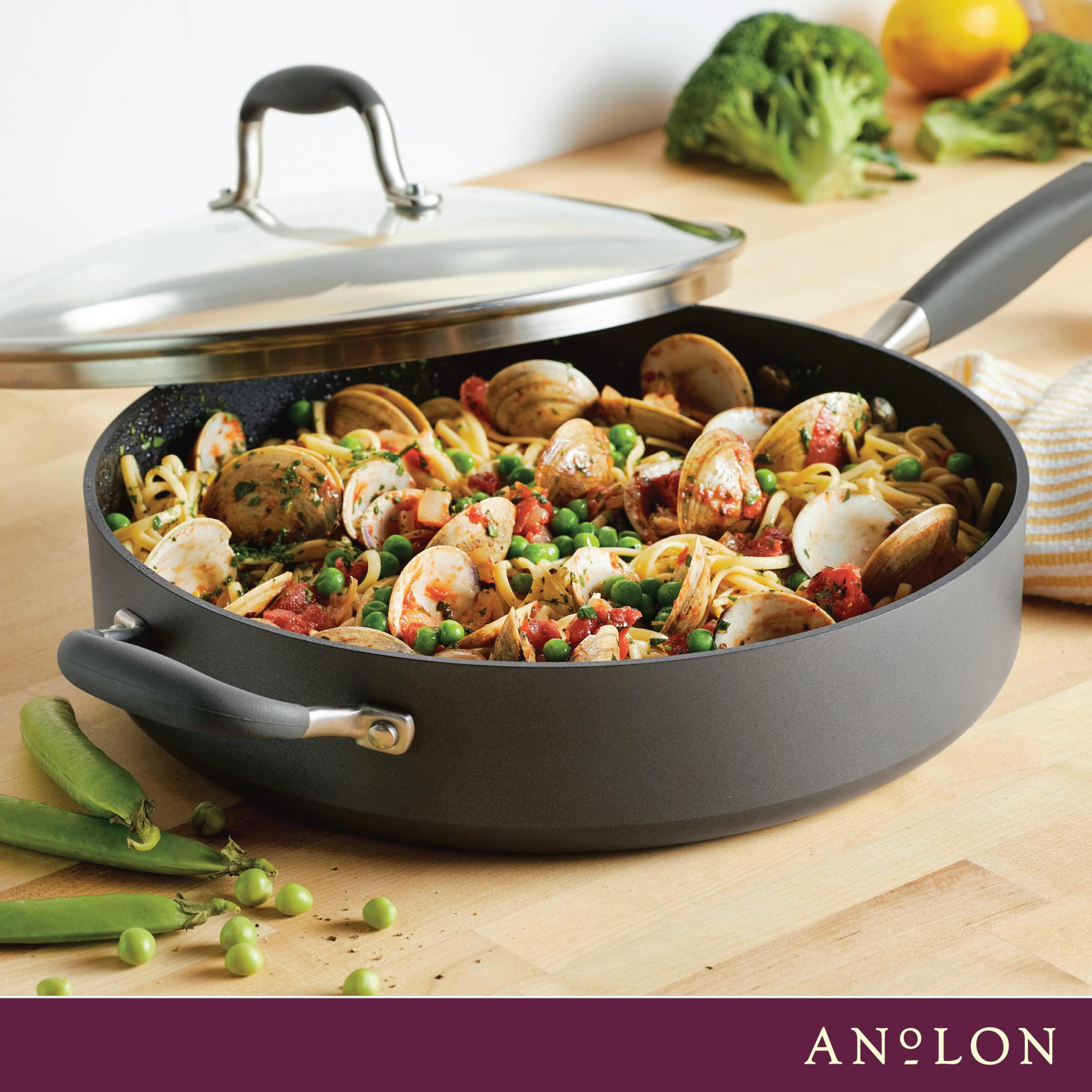 Anolon Anolon Advanced Home Hard Anodized Nonstick Saut Pan with Helper Handle and Lid, 5 Quart - Moonstone