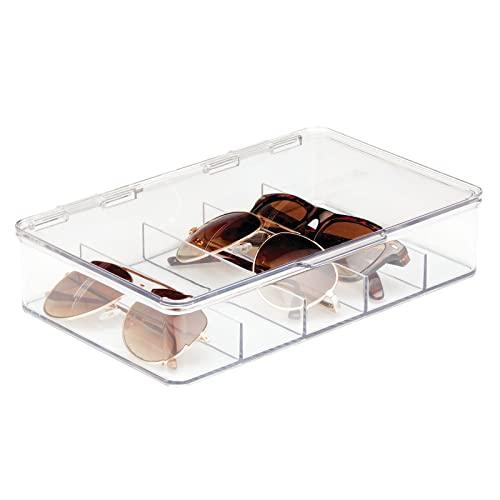mDesign mDesign Plastic Stackable Eyeglass Case Storage Organizer with Hinged Lid for Unisex Sunglasses, Reading Glasses, Fashion Eye Wear, Protective Glasses, 5 Sections, Ligne Collection - 2 Pack - Clear