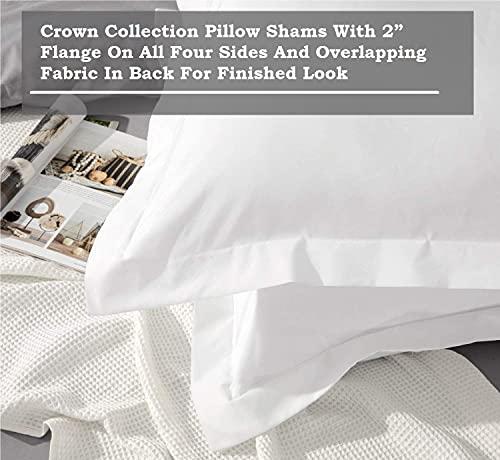 Crown Collection European Square Pillow Shams Set of 2 White 600 Thread Count 100% Natural Cotton pack of Two Euro 26 x 26 Pillow shams Cushion Cover, Cases Super Soft Decorative White, European 26''x26''