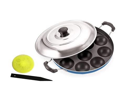 PANCA PANCA Premium 12 Cavity Appam Maker Non Stick Aluminium Appe Tawa Appam Pan with Lid Appam Patra Appam Kadai Paniyarakkal, Paniyaram pan, Pancake - Blue
