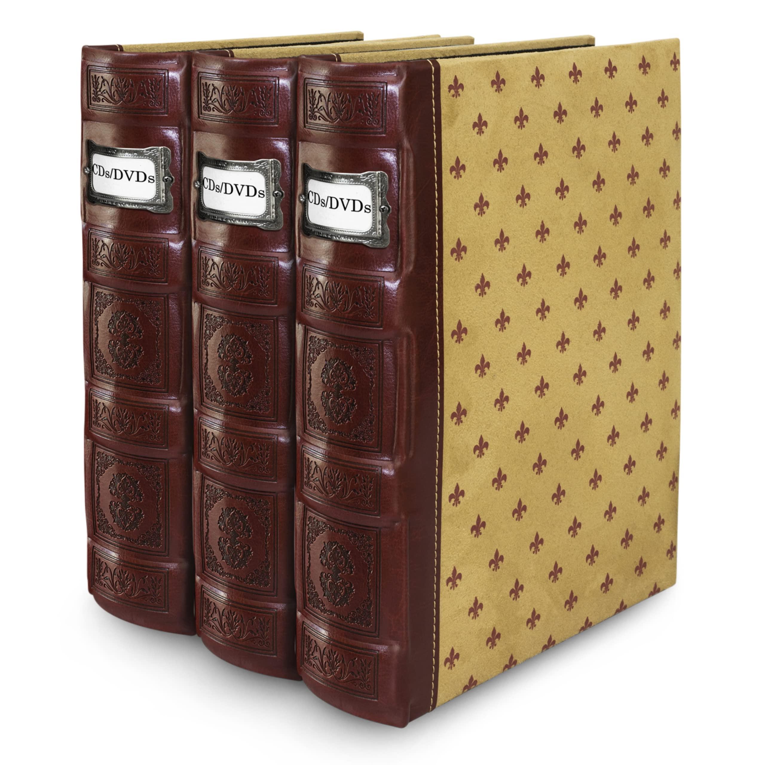 Bellagio-Italia Bellagio-Italia Tuscany CD/DVD Storage Binder Set - Leather - 144-Disc Capacity - Storage Organizer for DVDs, CDs, Blu Rays, & Video Games - Acid-Free Binder Organizer Sheets - 3 Pack - Crimson