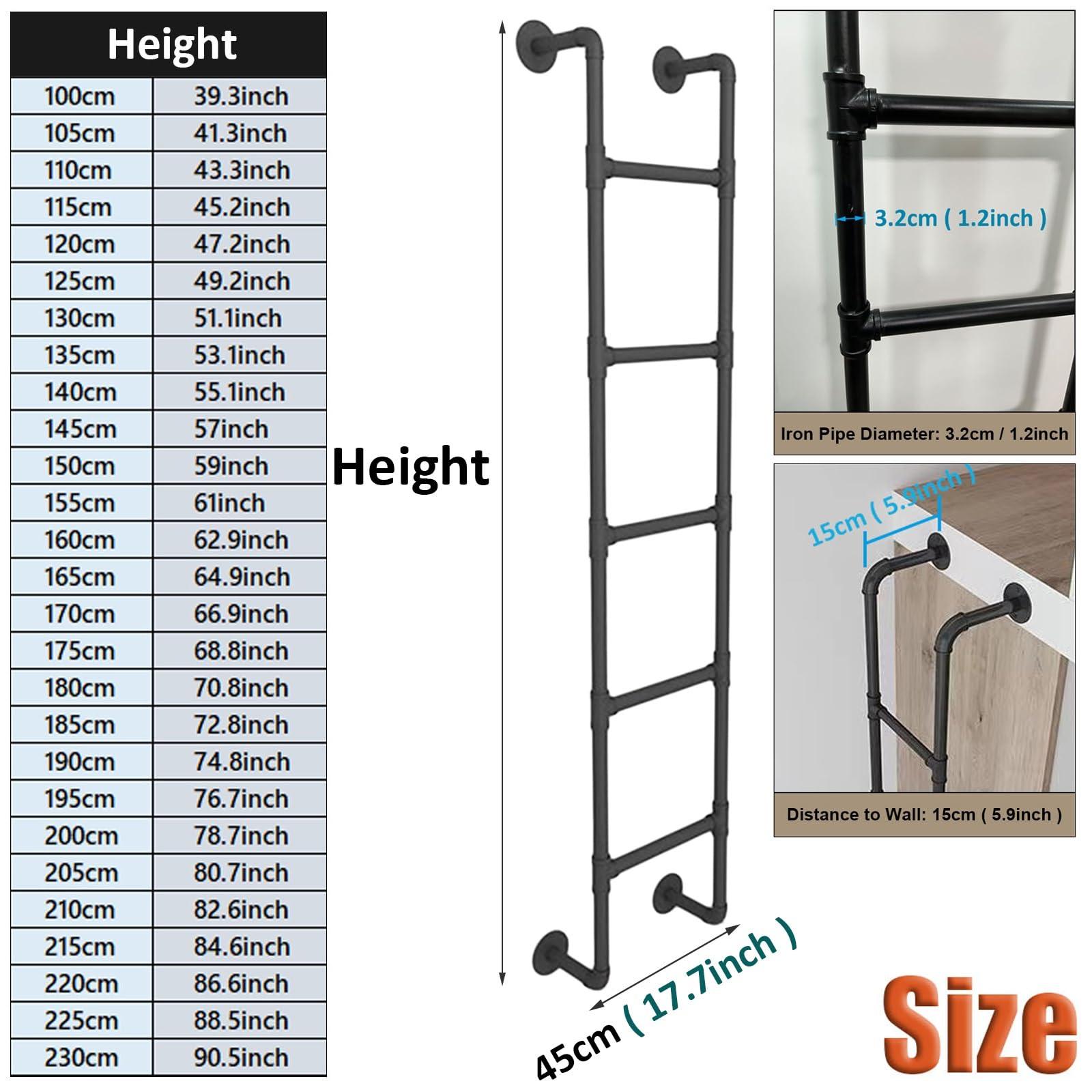 LXLZYXSF Basement Window Well Egress Ladder, Attic / Yard Wall Ladder Wrought Iron, Escape Ladder Bunk Bed Ladder with Screws, 230 220 210 200 190 180 170 160 150 140 130 120 110 100 cm High ( Color : Black ,