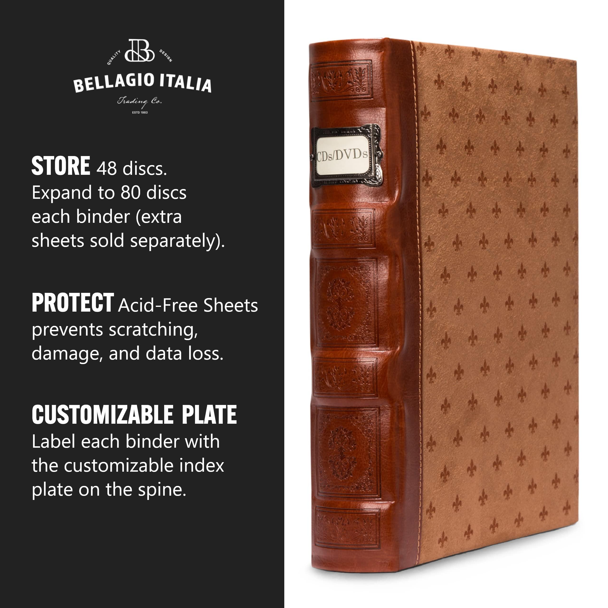 Bellagio-Italia Bellagio-Italia Tuscany CD/DVD Storage Binder Set - Leather - 144-Disc Capacity - Storage Organizer for DVDs, CDs, Blu Rays, & Video Games - Acid-Free Binder Organizer Sheets - 3 Pack - Cognac