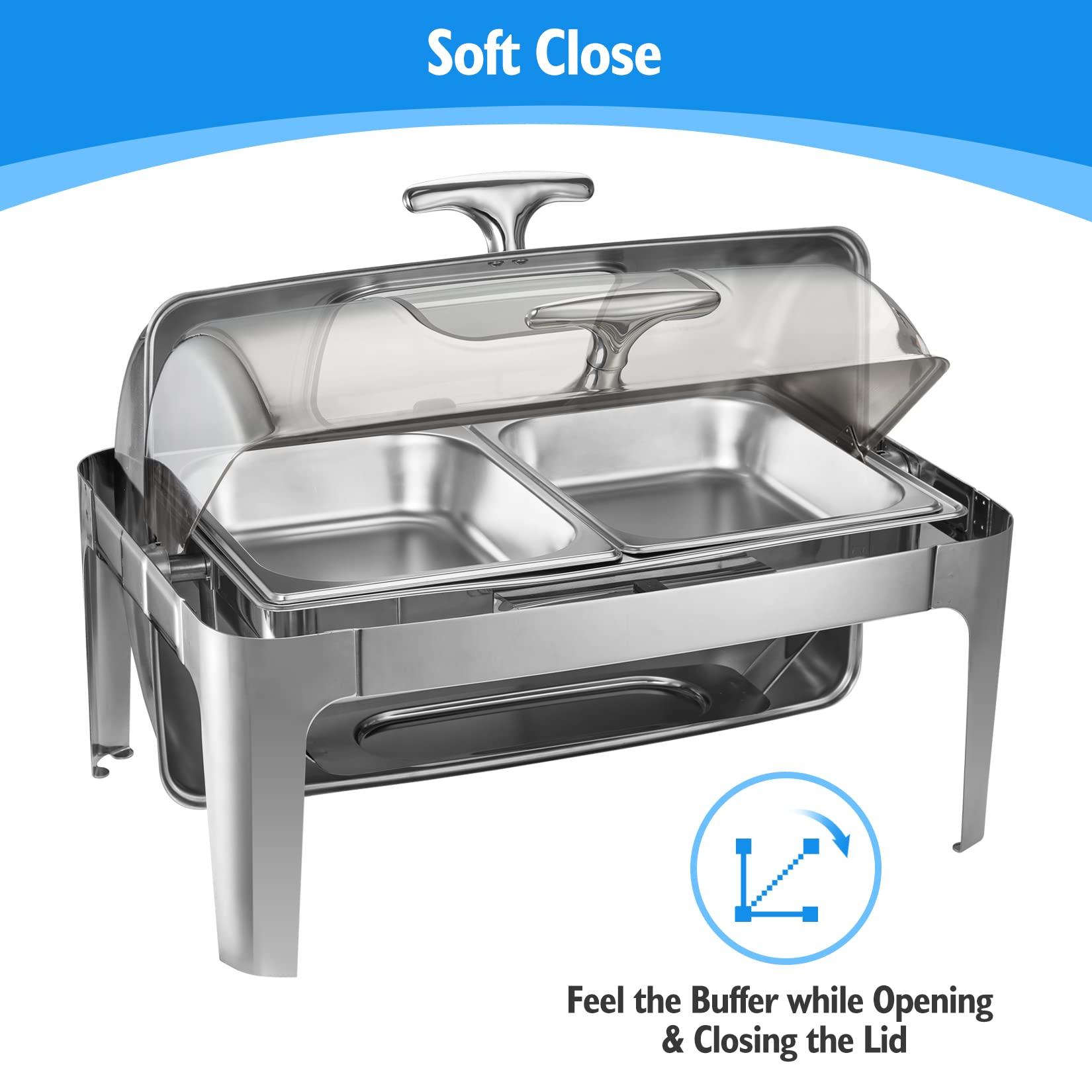 GAOMON Roll Top Chafing Dish Buffet Set, 9 Quart 1/2 Size Pan Chafer, Rectangle Stainless Steel Set, for Wedding, Parties, Banquet, Catering Event, 2 Pack