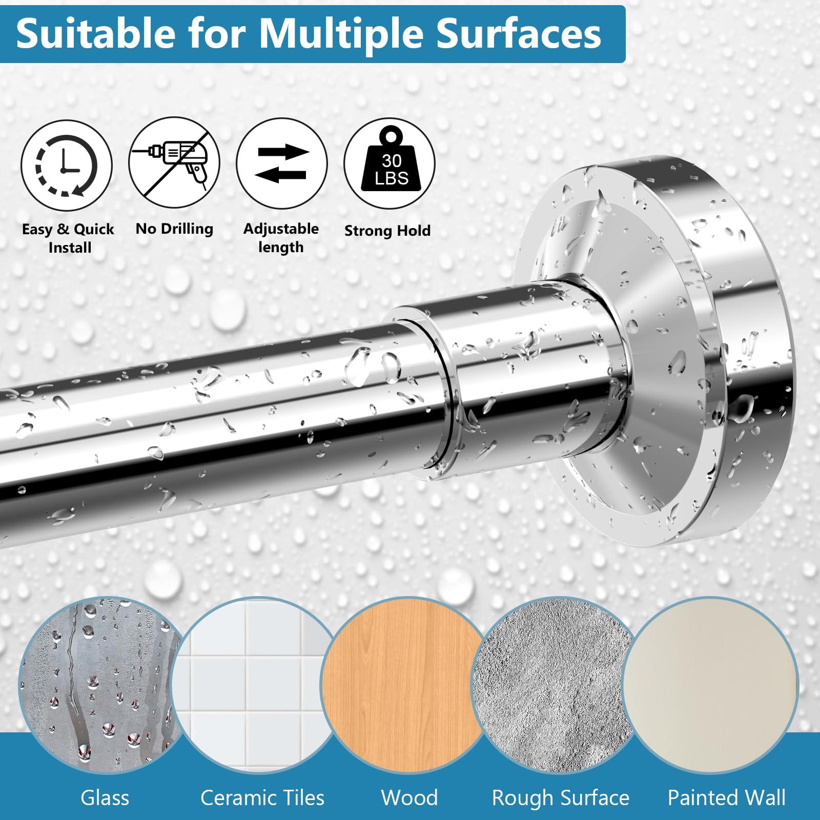 Bonpally Bonpally Shower Curtain Rod 32-75 Inches Adjustable, Non-Slip Spring Tension Shower Rod Stainless Steel for Bathroom, No Drilling, Chrome