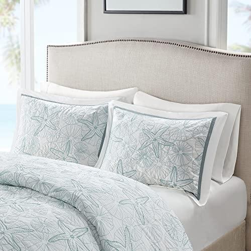 Harbor House Harbor House 100% Cotton Duvet Cover, Embroidered Coastal Seashells, Starfish Duvet Cover Set – Light Weight Bed Comforter Covers, Maya Bay White Blue King/Cal King (106"x90") 3 Piece