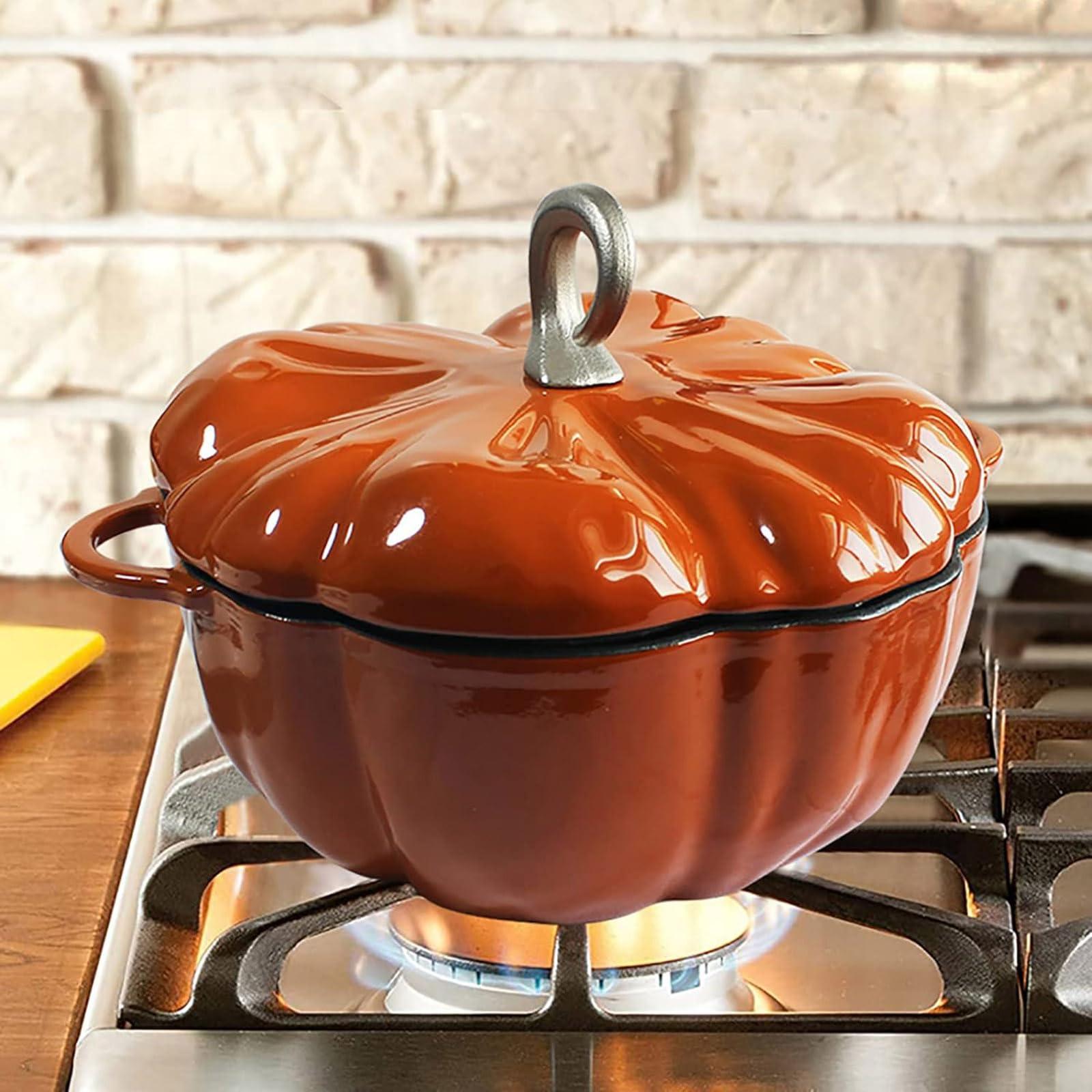 SUZEPER Pumpkin Cocotte,pumpkin Dutch Oven With Lid,4qt Pumpkin Pot For Cooking,enamel Cast Iron Cooking Pot,stew Pot Soup Pot,serves 3-5,halloween Thanksgiving Decor Pot Gift(25x10cm(10x4inch), Orange)