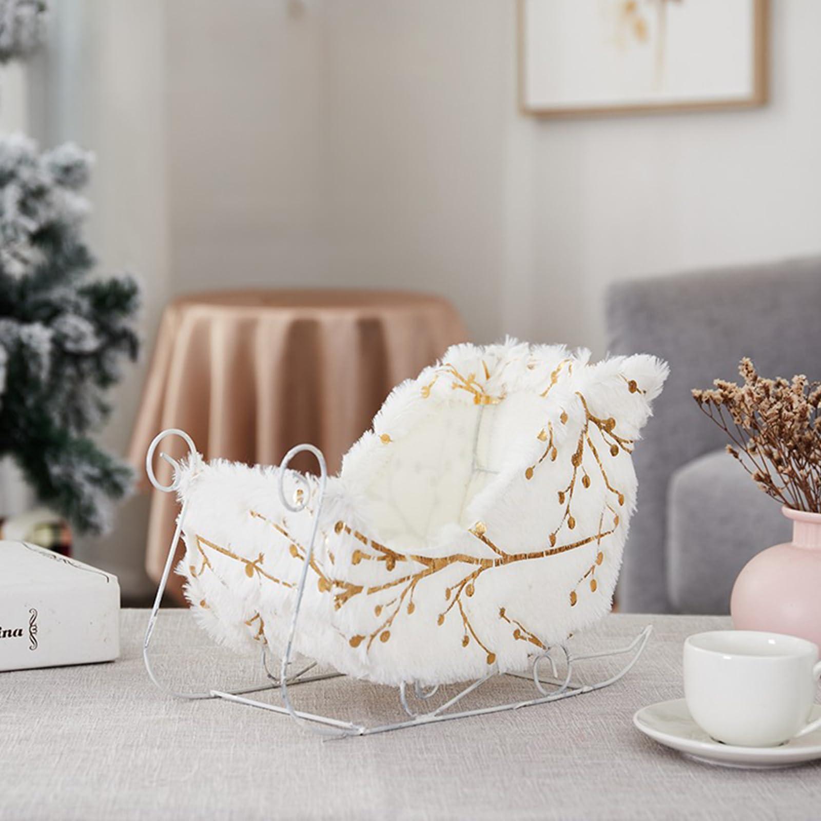 VaLtEv VaLtEv Christmas Santa Sleigh Decor Basket Candy Dish Bowl Server Container Table Top Christmas Decorations White Figurines Statue Xmas Winter Holiday Ornaments Children Gifts Photo Booth Props