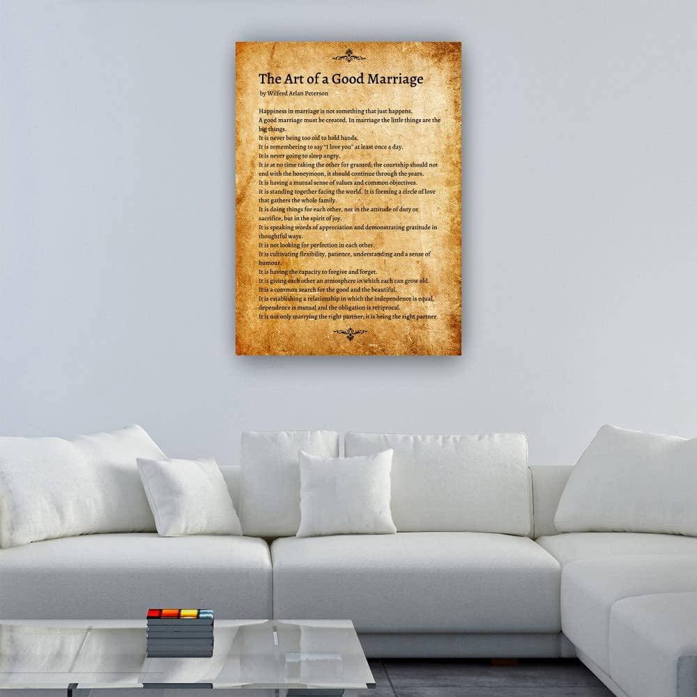 CZWTXWD The Art of A Good Marriage Poem Wall Art Wilferd Arlan Peterson Quotes Posters for Room Picture Painting on Canvas Kitchen Prints Vertical Home Decoration for Bedroom Printed Canvas Bathroom Photos (08x12inch(20x30cm),Framed)